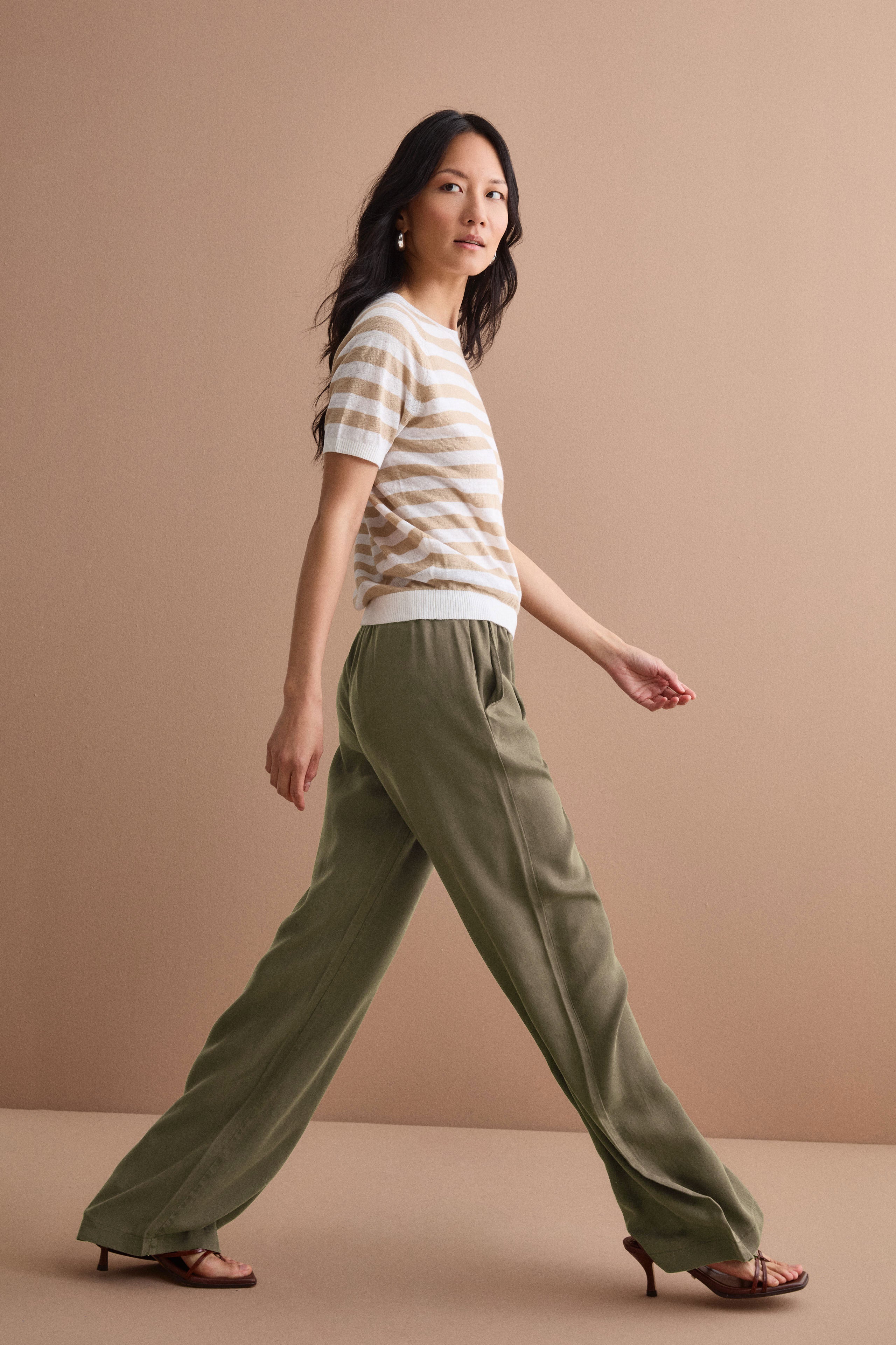 Pantalone Wide Leg con Elastico in Vita - SALVIA
