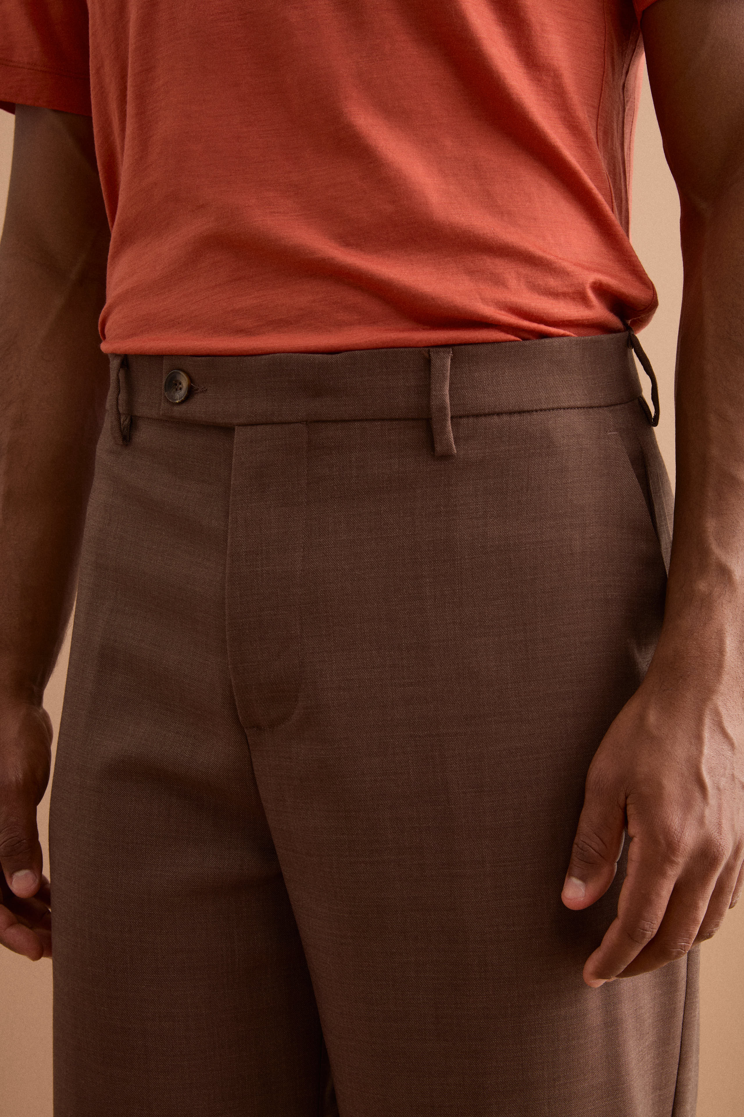 Pantalon Carrot Wide Leg en Mélange de Laine - marron