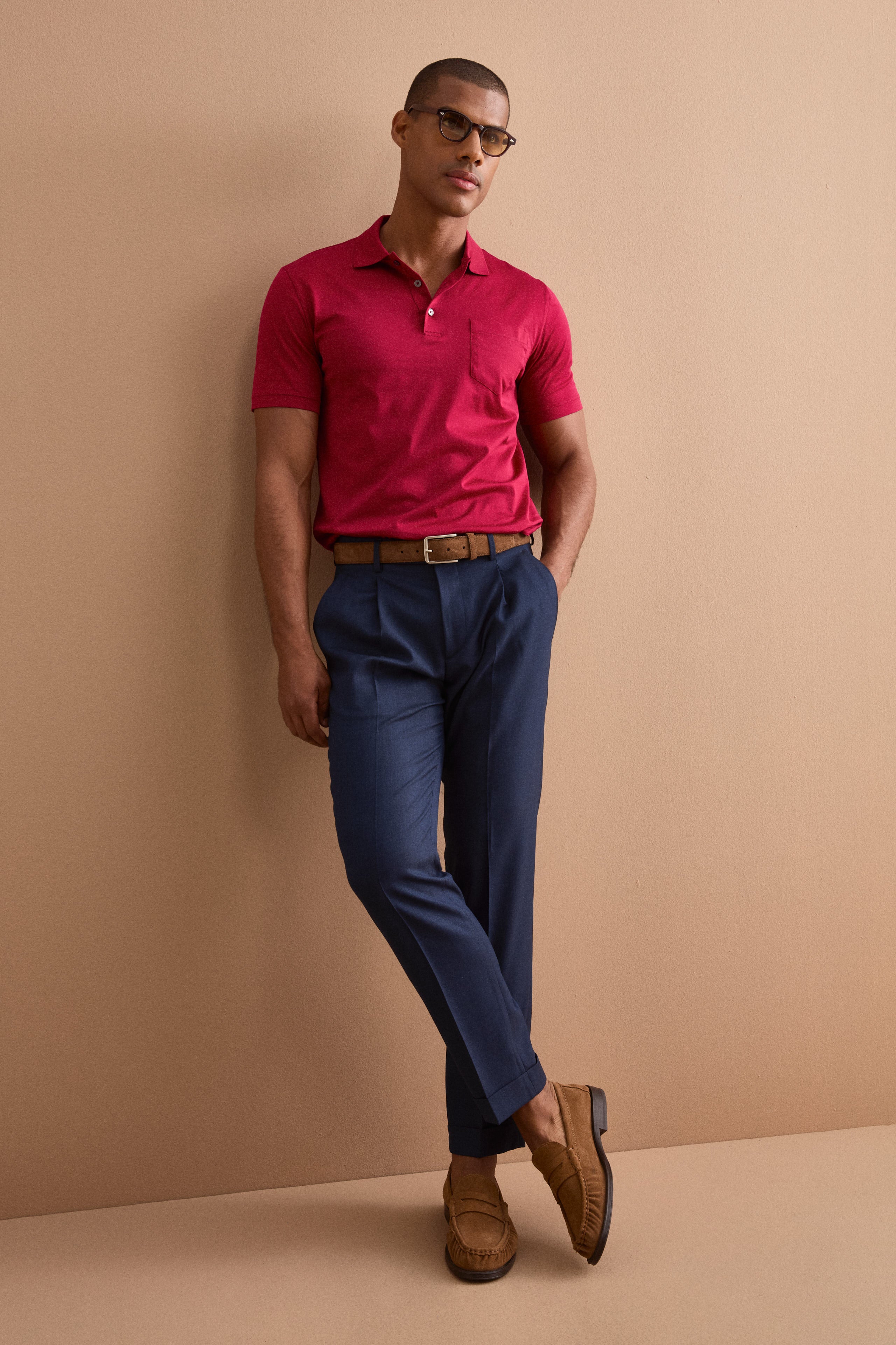 Slim-Fit-Hose aus Wollmischung mit Bundfalten und Umschlag am Saum - BLAU