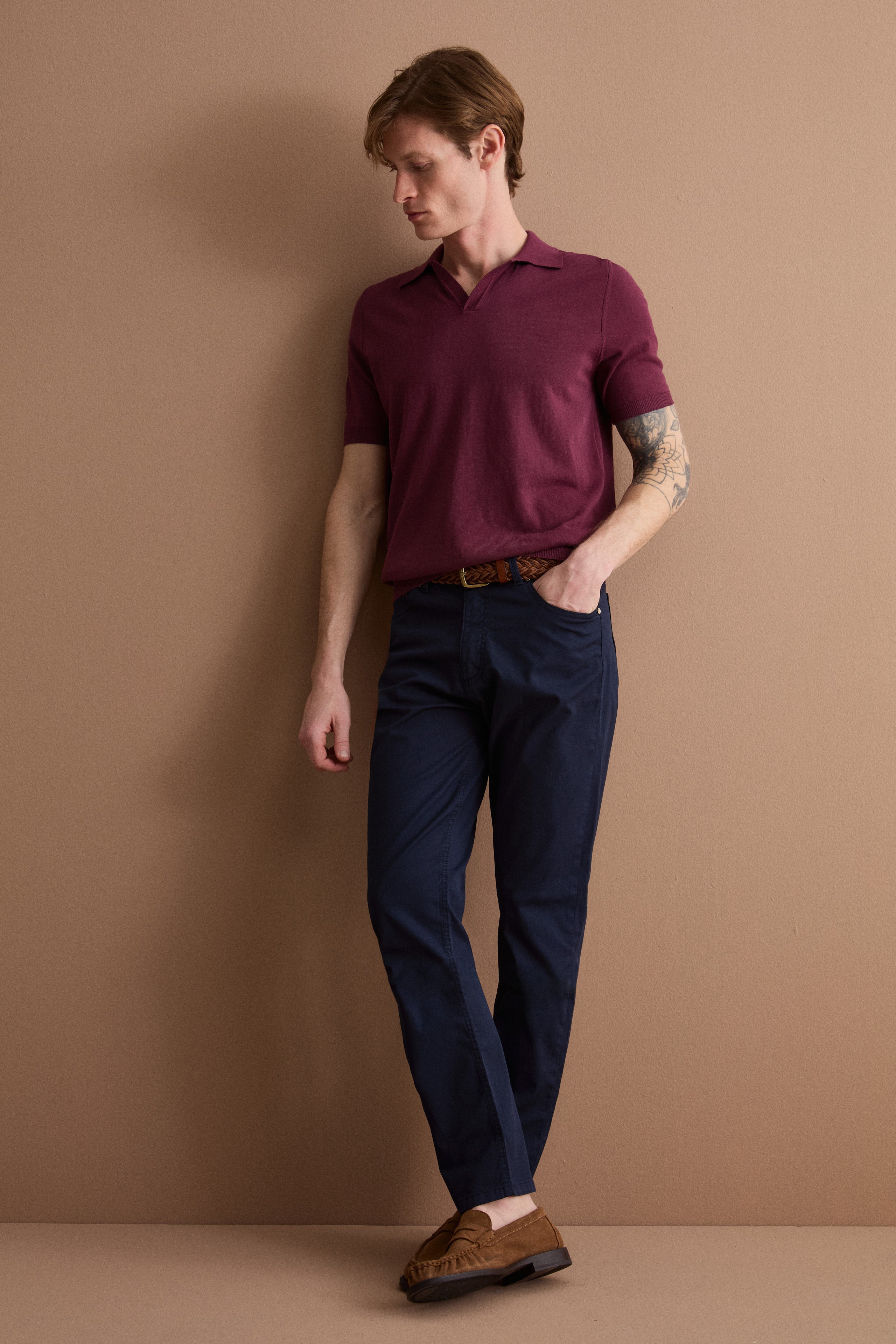 Pantalon Slim Fit Cinq Poches en Denim - Bleu marine
