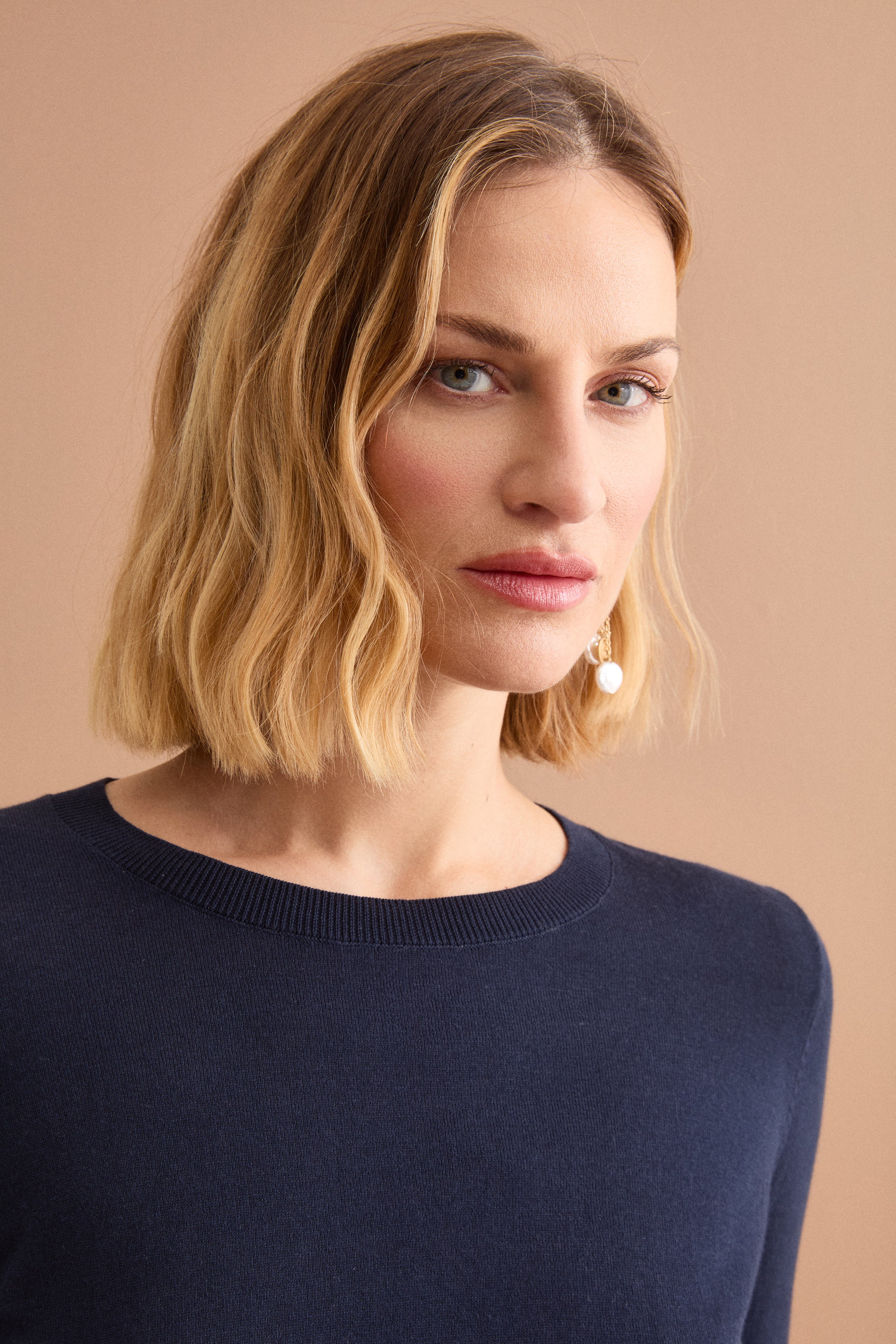Boxy-Baumwollpullover mit Rundhalsausschnitt - BLAU