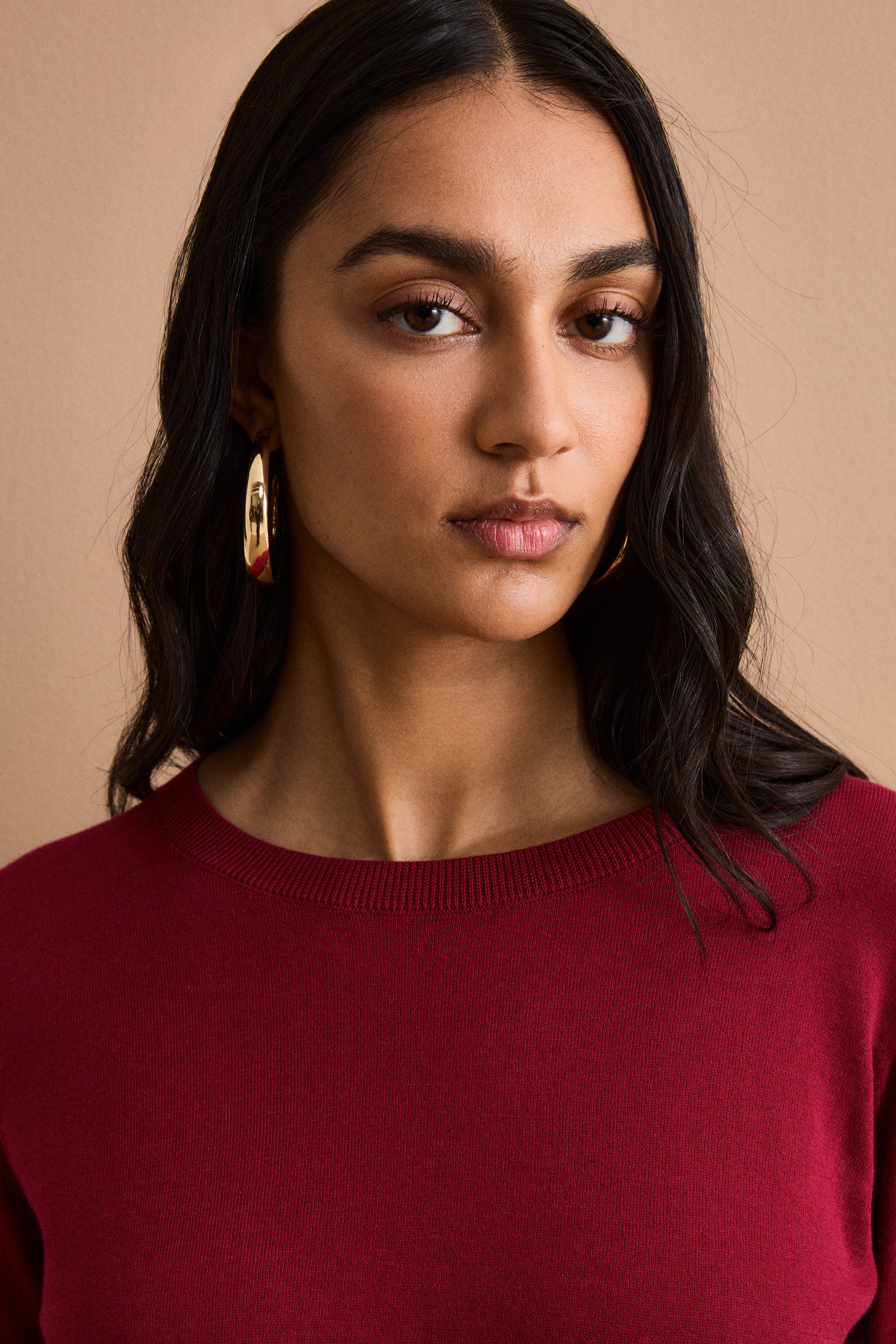 Maglia Girocollo Boxy in Cotone - BORDEAUX