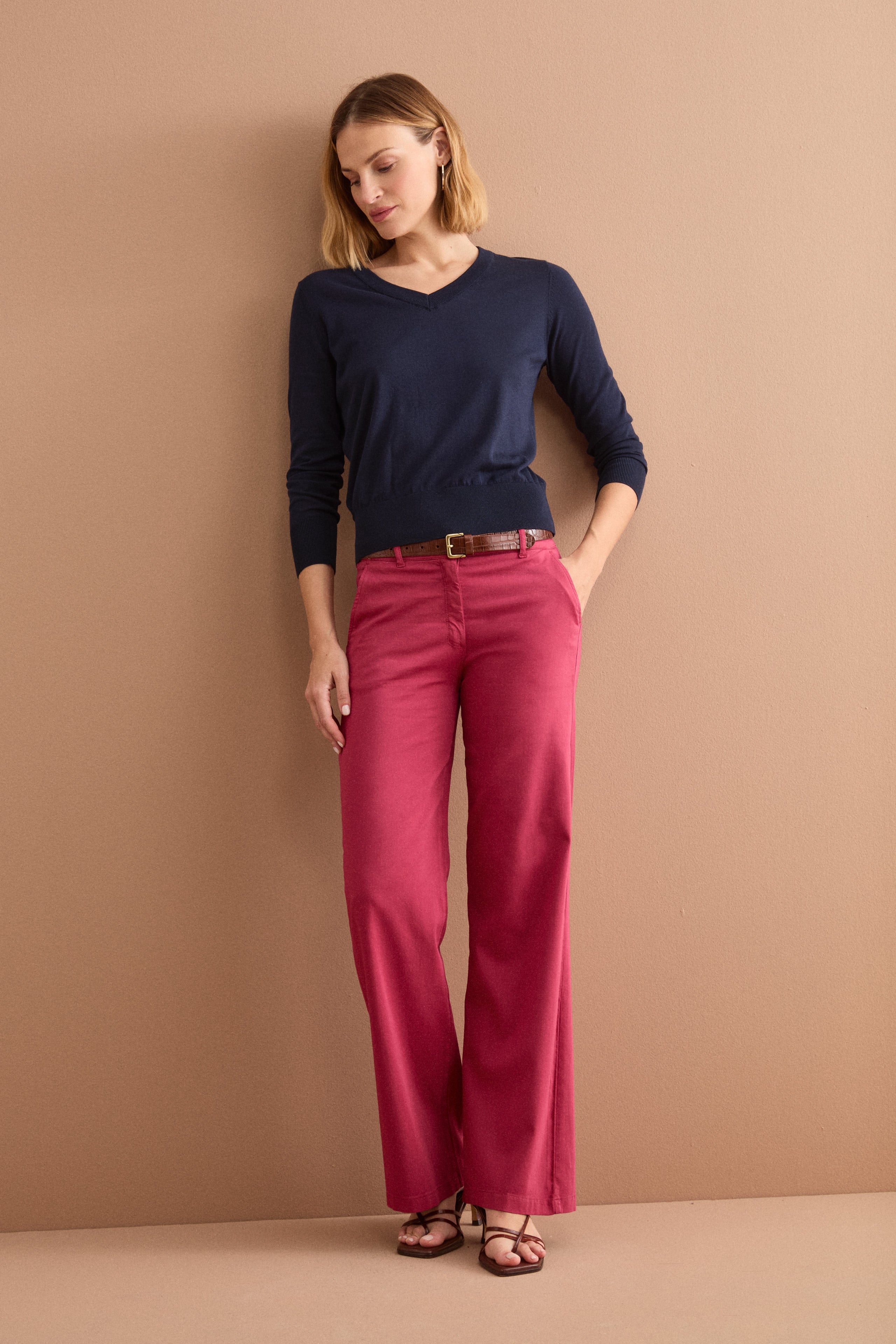 Boxy-Baumwollpullover mit V-Ausschnitt - BLAU