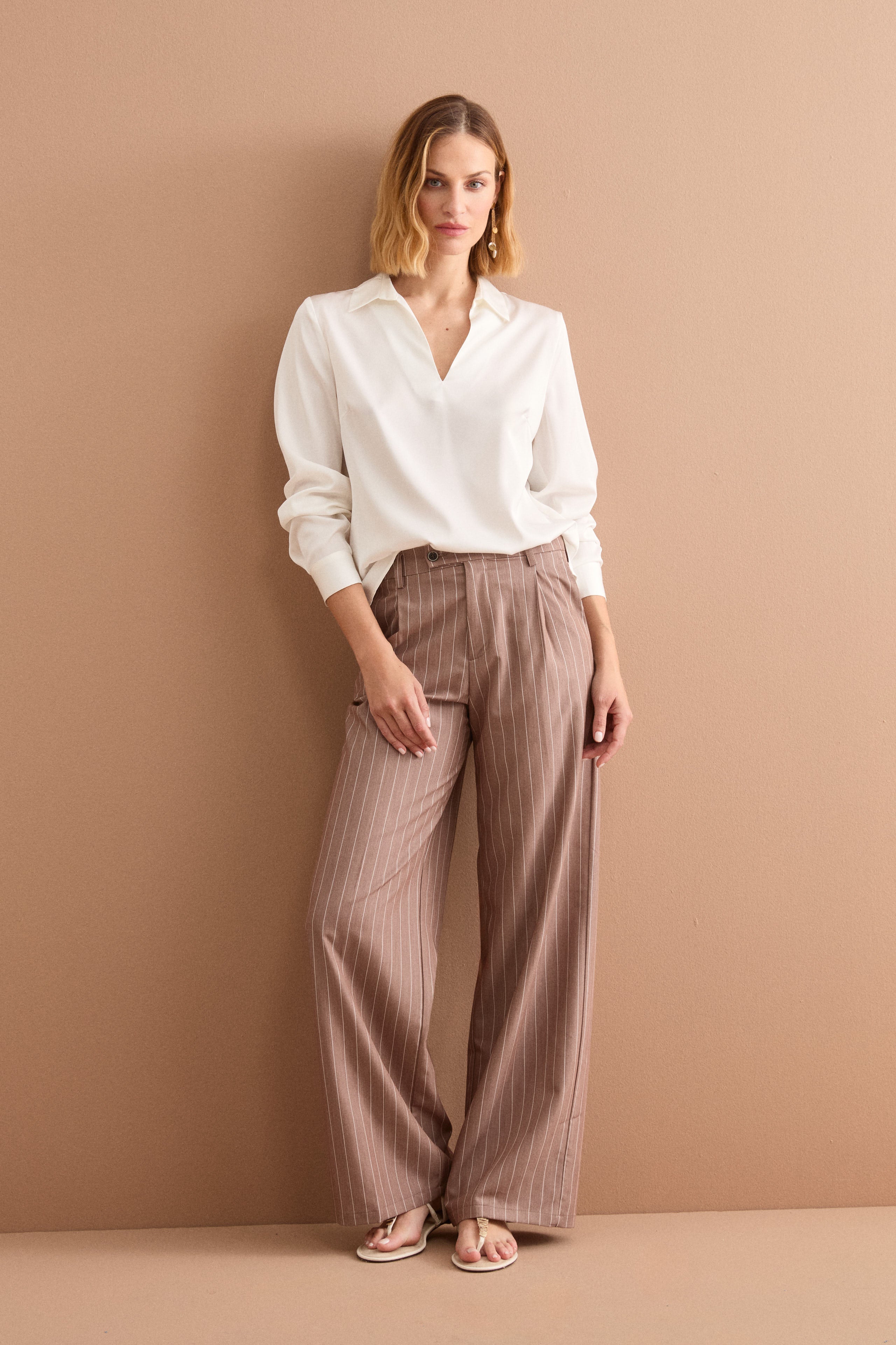 Pantalone Palazzo Gessato con Pinces - MARRONE GESSATO