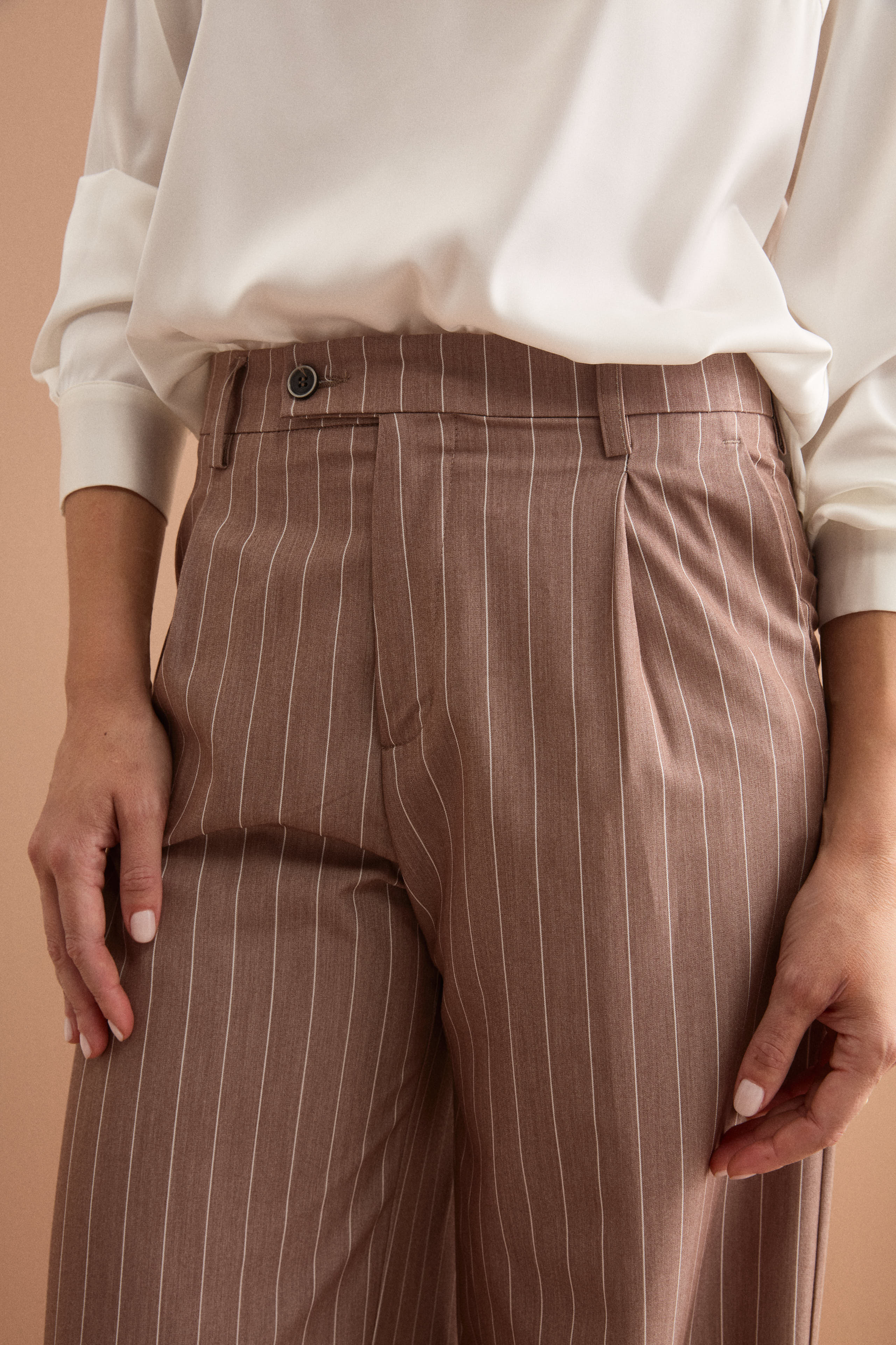 Pantalone Palazzo Gessato con Pinces - MARRONE GESSATO