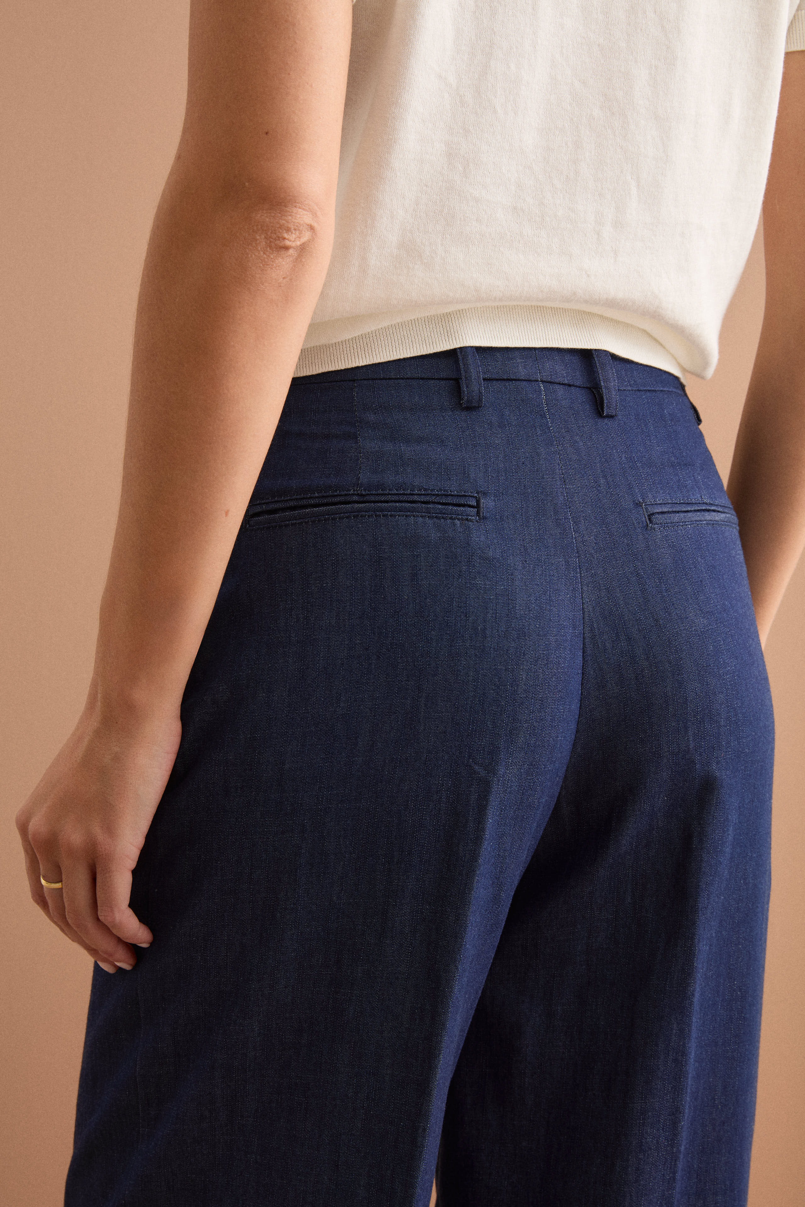 Pantalon large en denim avec pinces - DENIM