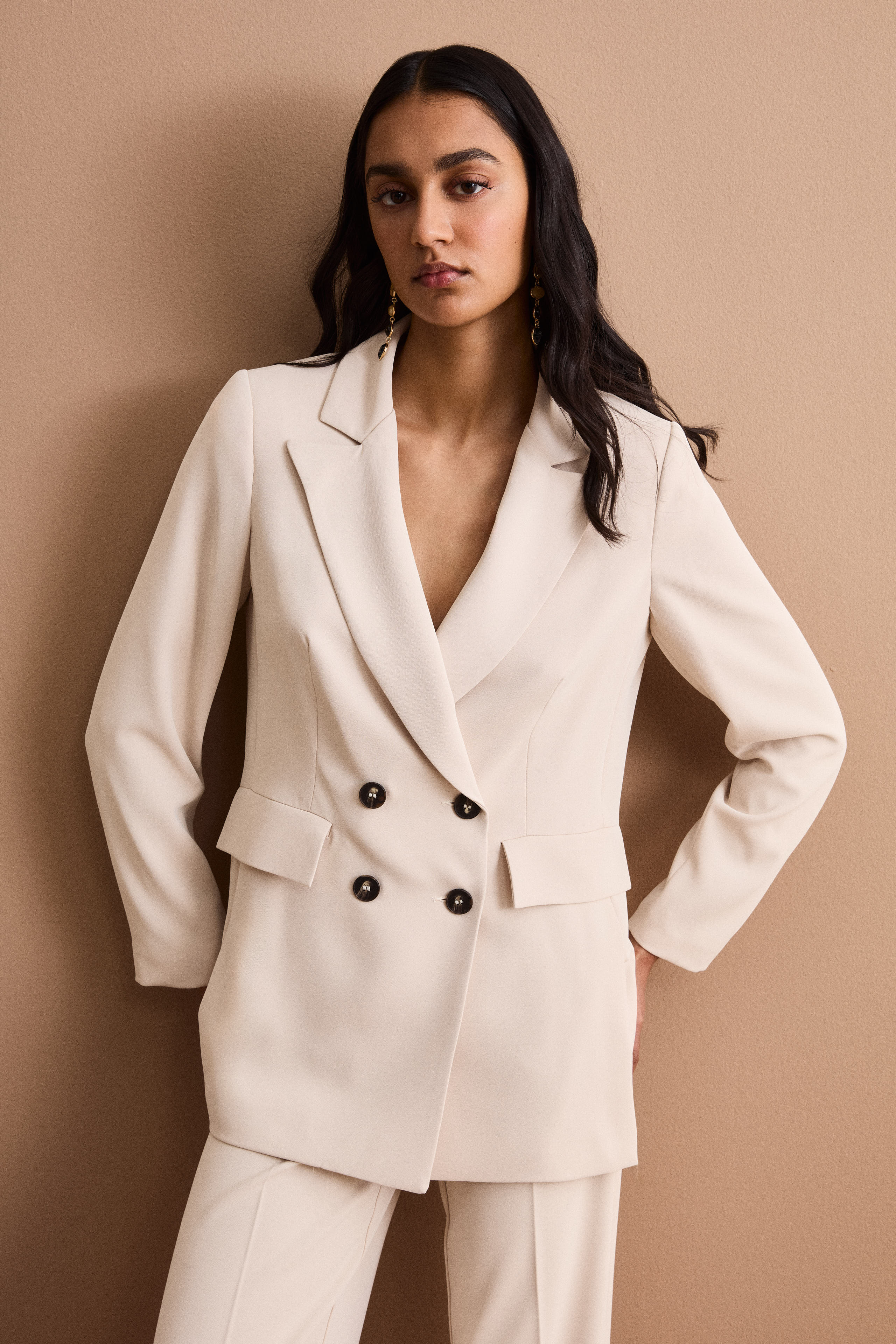 Gefütterter Doppelreihiger Cady-Blazer - Sandbraun