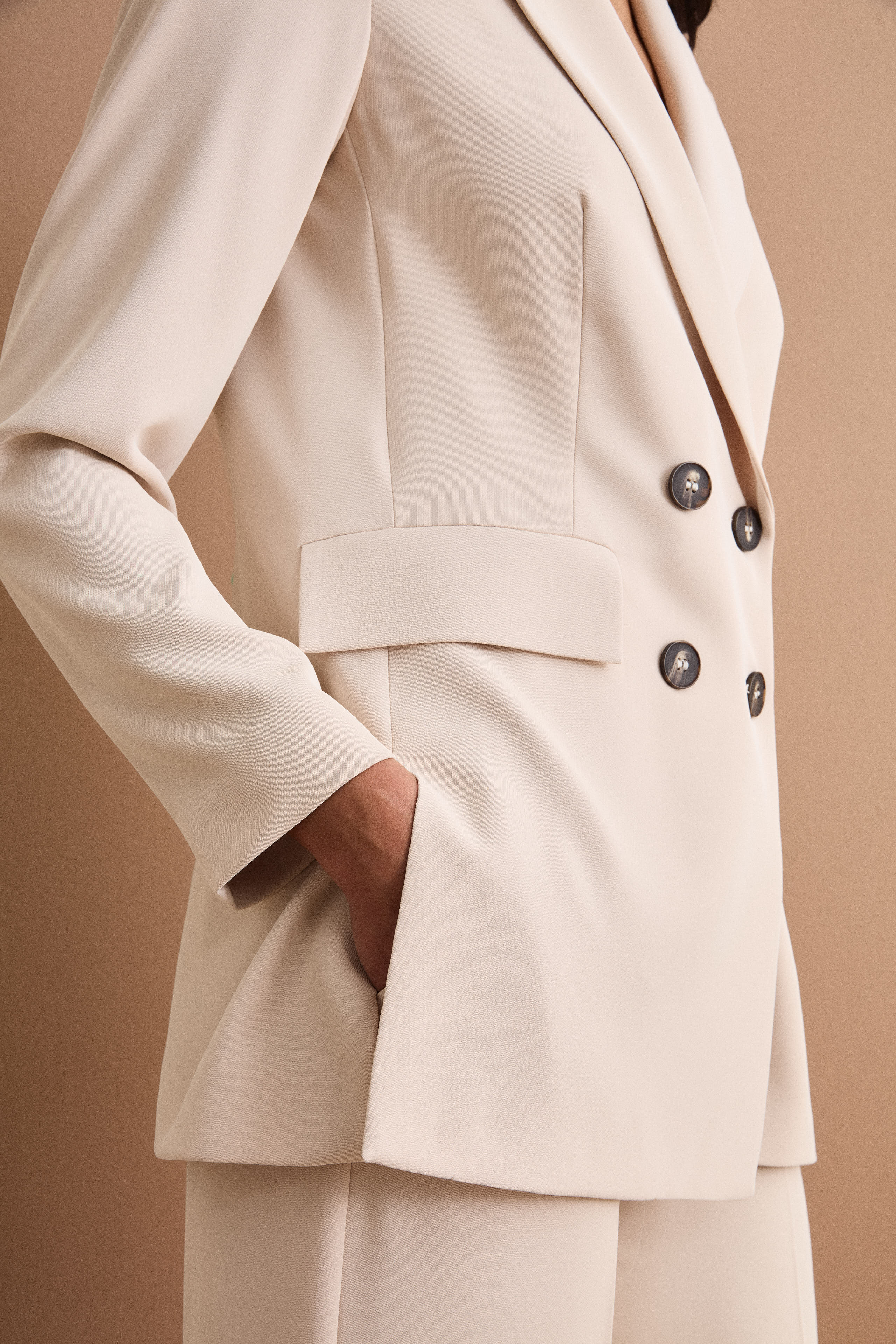 Gefütterter Doppelreihiger Cady-Blazer - Sandbraun