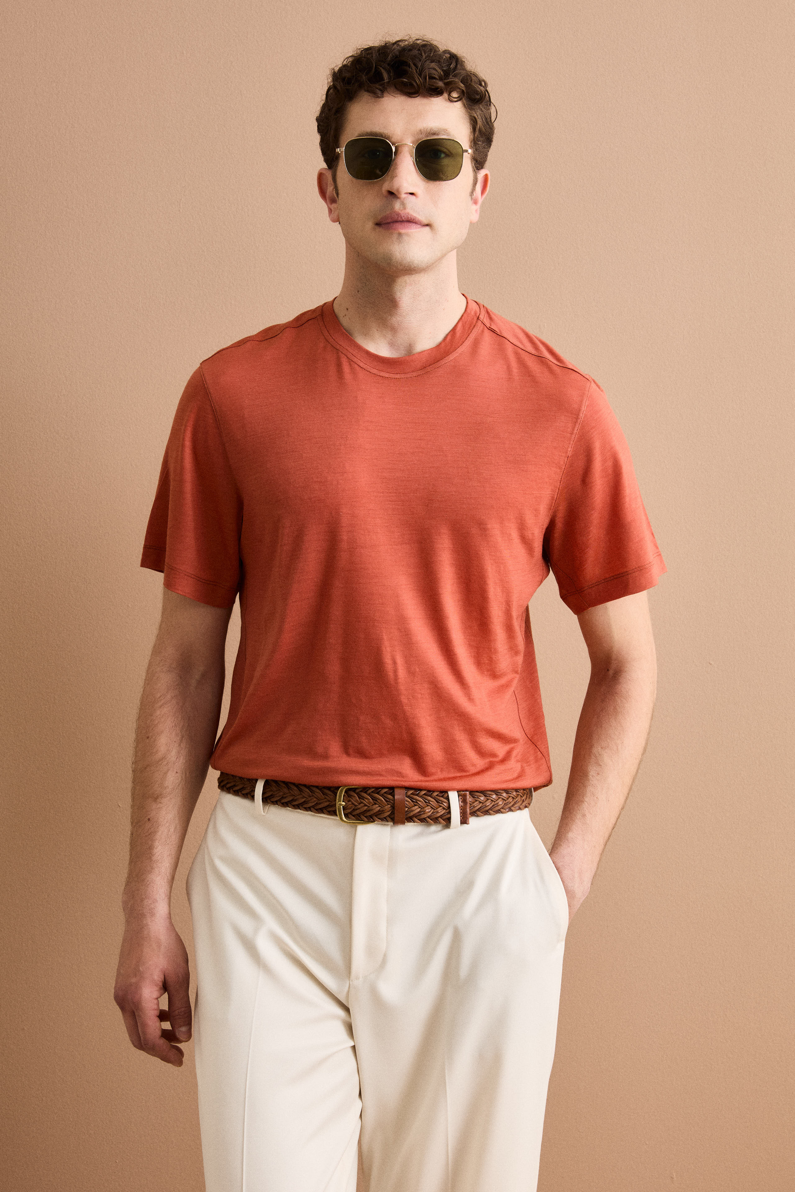 Regular Fit T-Shirt aus Merinowolle - Rost