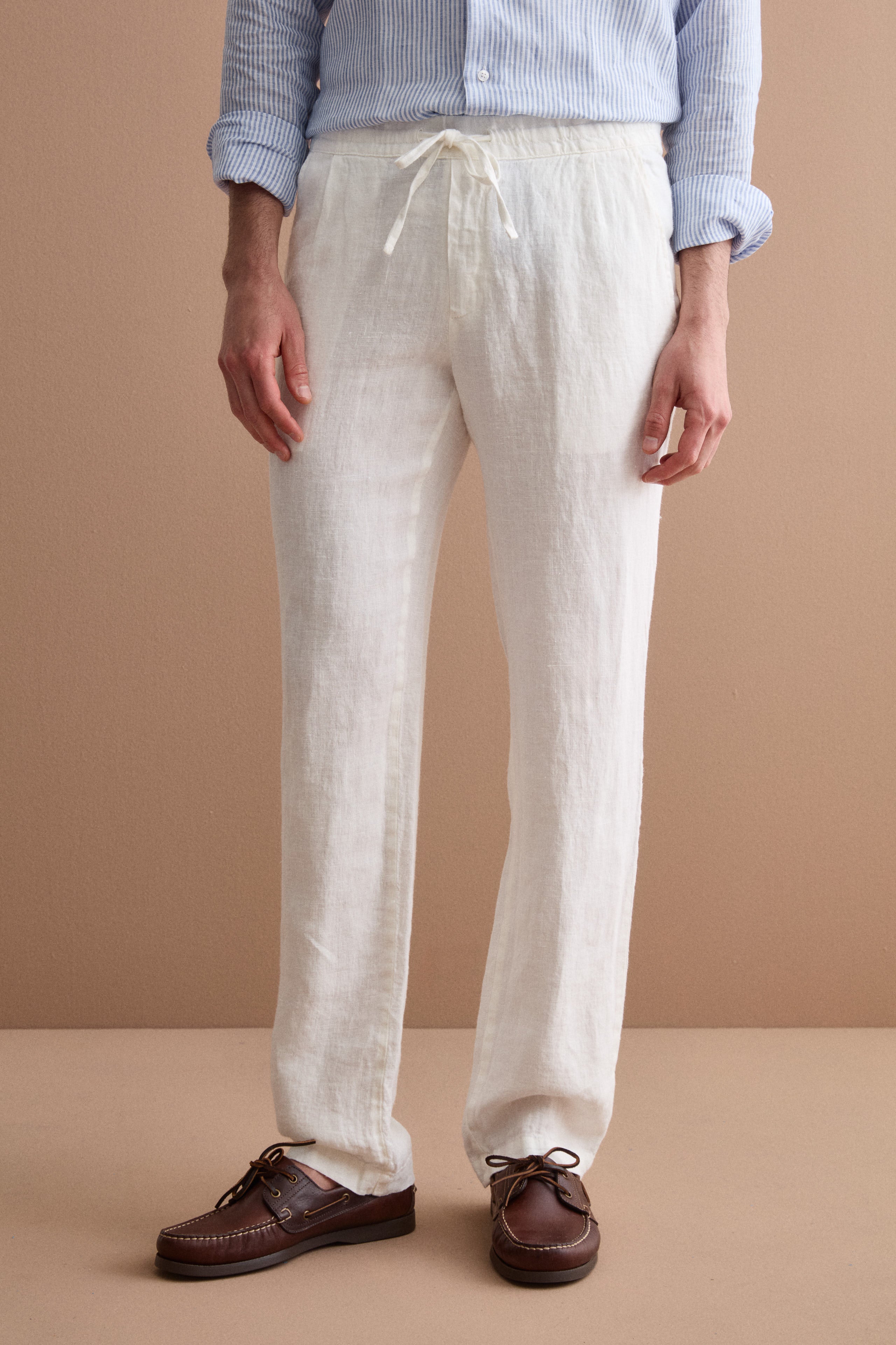 Herren-Leinenhose mit Kordelzug und Elastikbund - CREAM