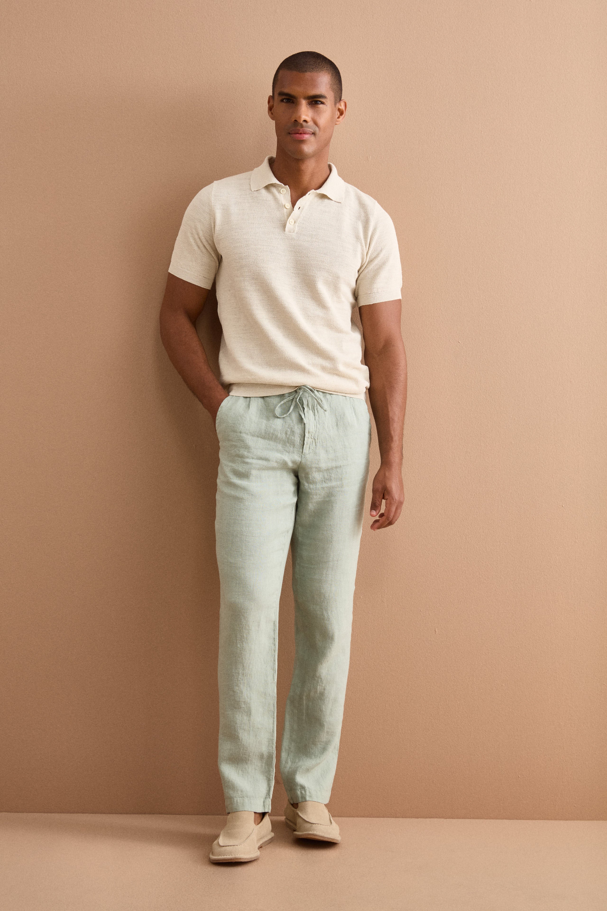 Pantalone Uomo in Lino con Coulisse ed Elastico - VERDE