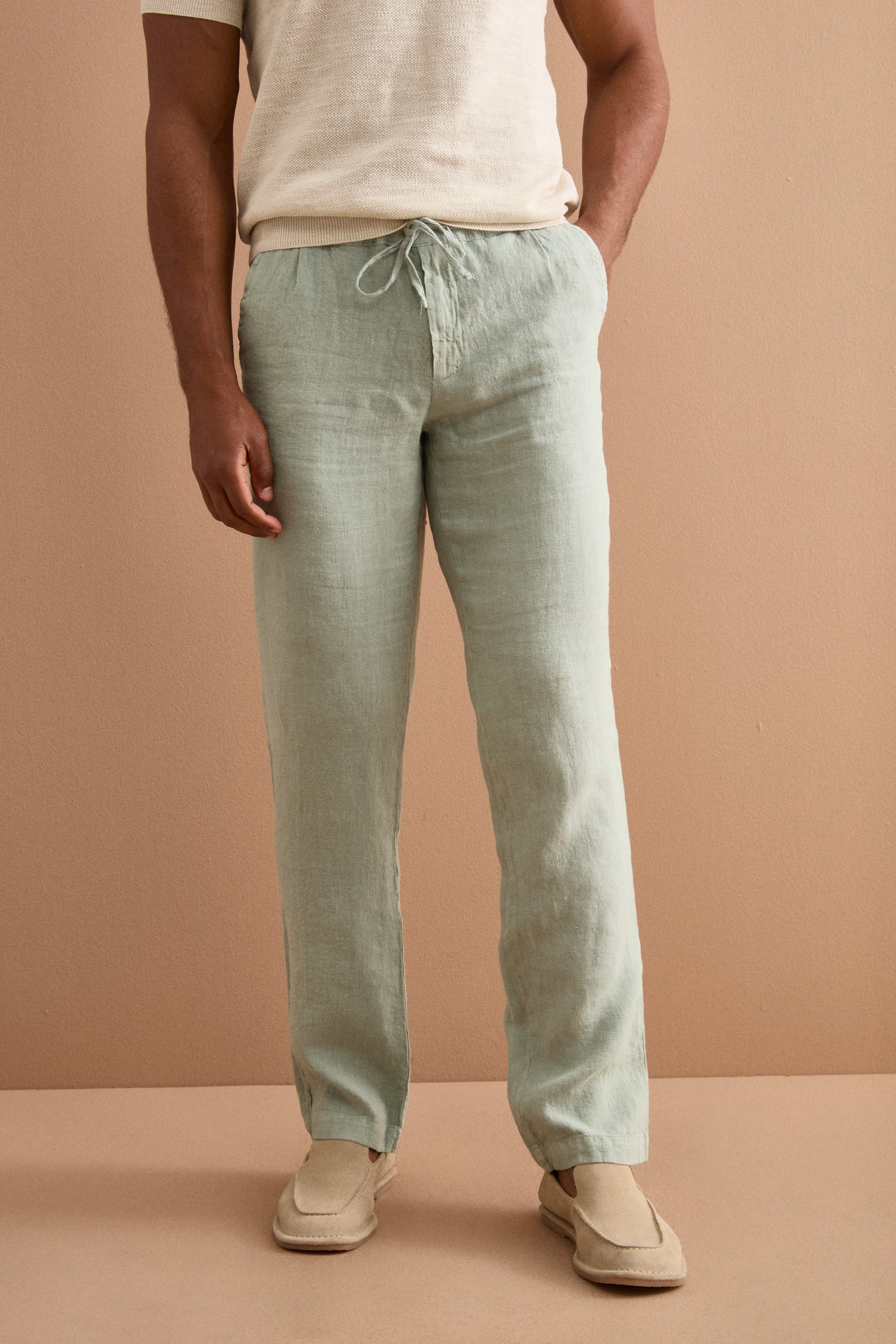 Pantalone Uomo in Lino con Coulisse ed Elastico - VERDE