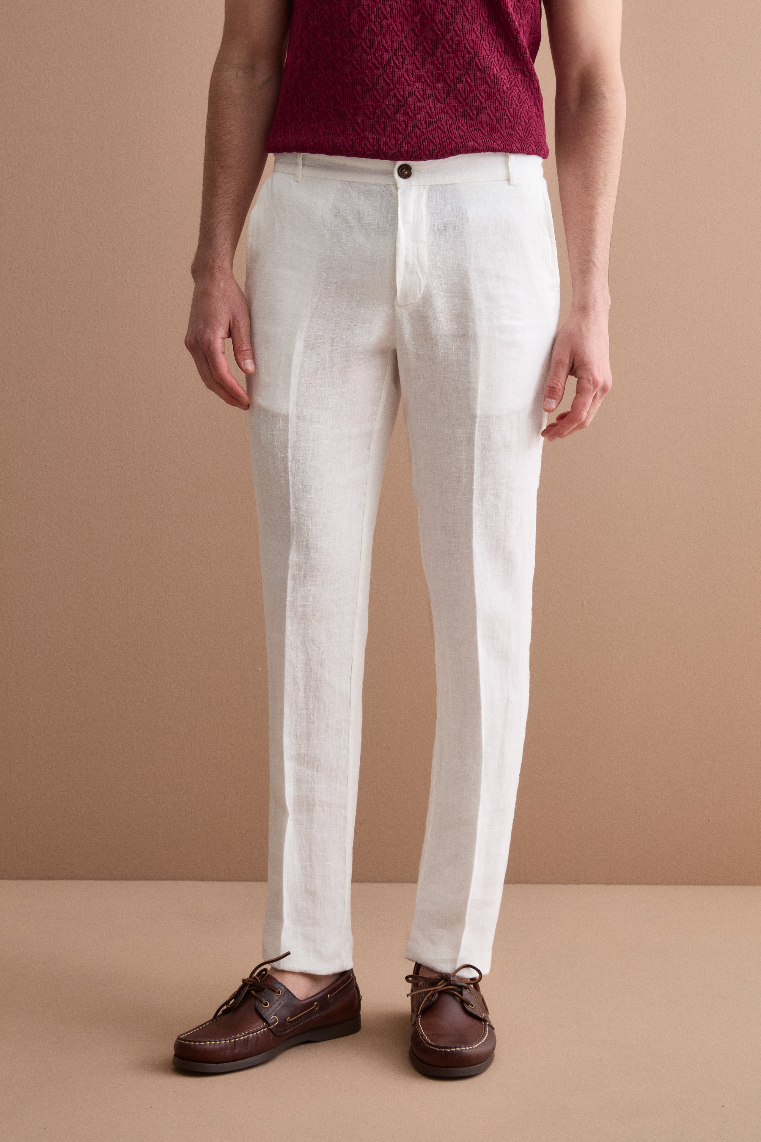 Regular-fit cigarette-leg linen trousers - CREAM
