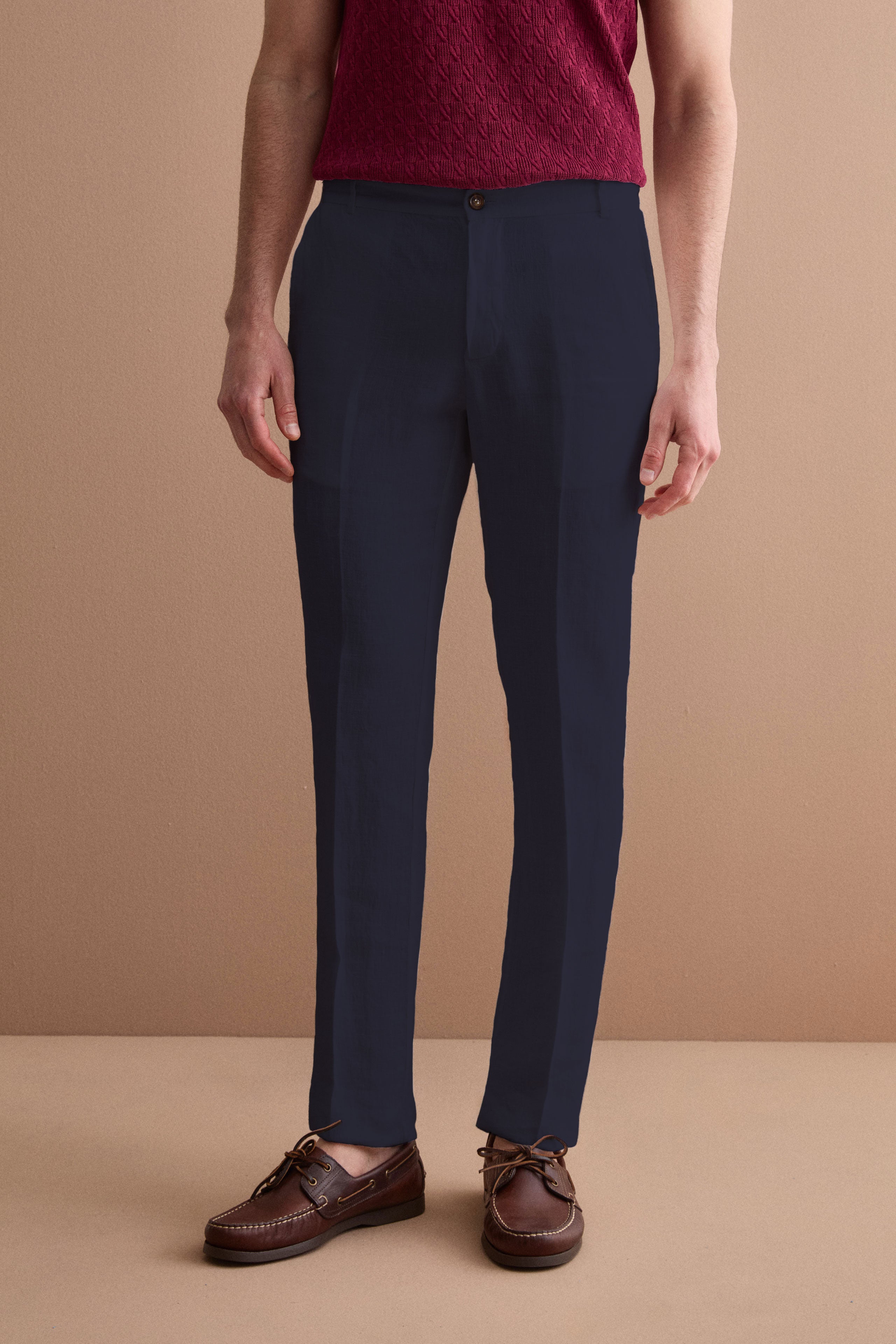 Pantalon cigarette regular fit en lin - BLEU