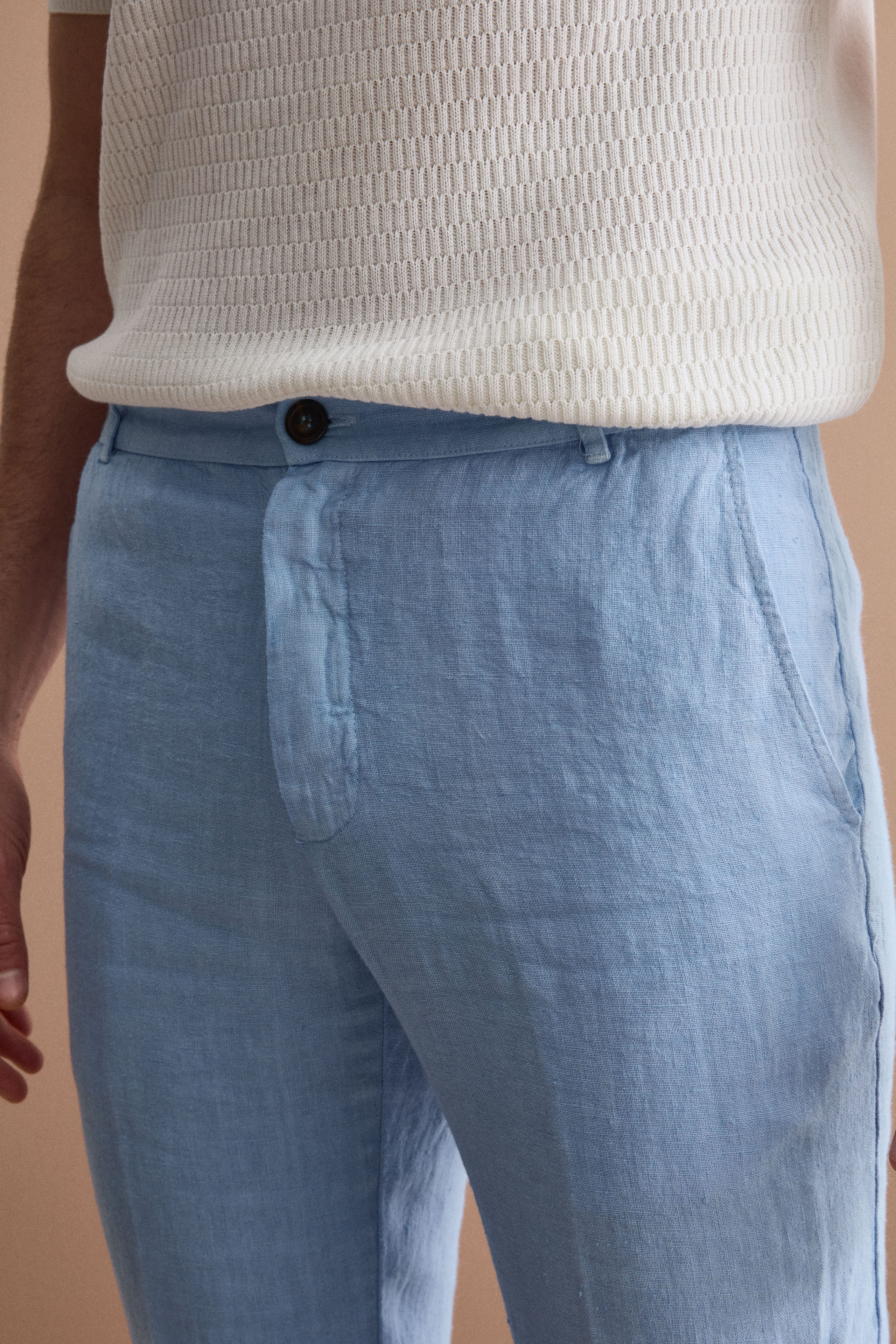 Regular-fit cigarette-leg linen trousers - Light blue