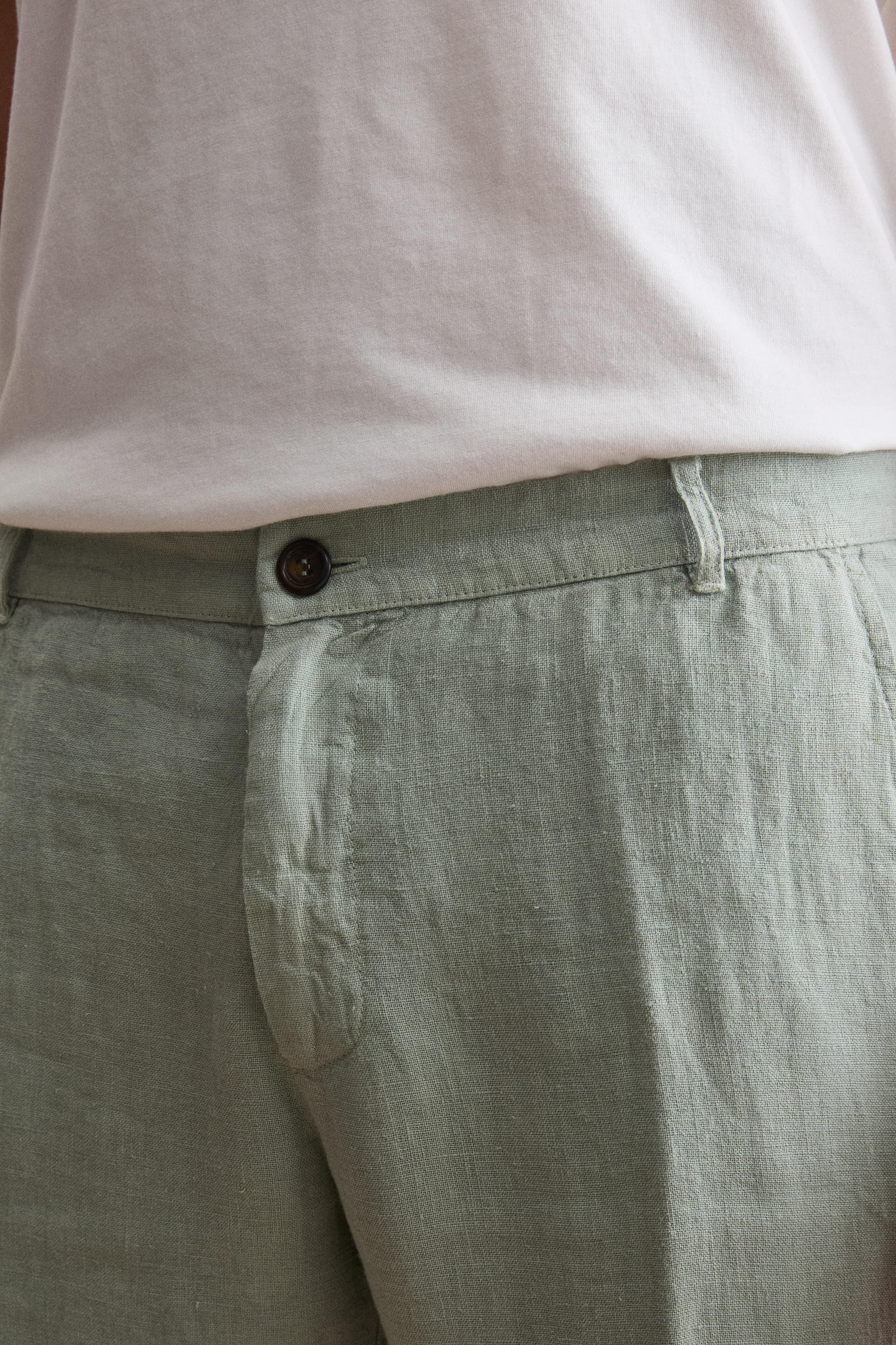 Regular-fit cigarette-leg linen trousers - GREEN