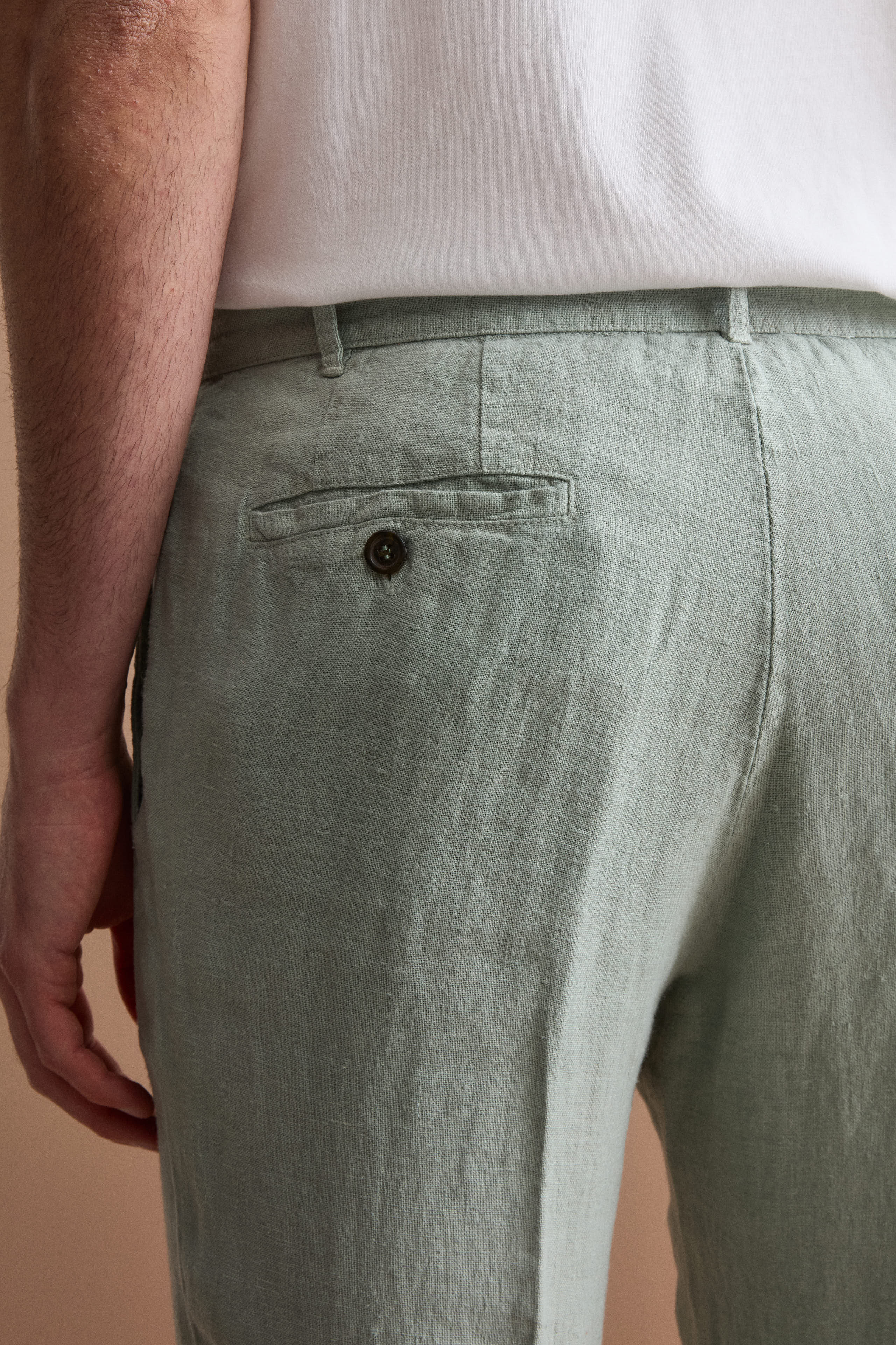 Regular-fit cigarette-leg linen trousers - GREEN