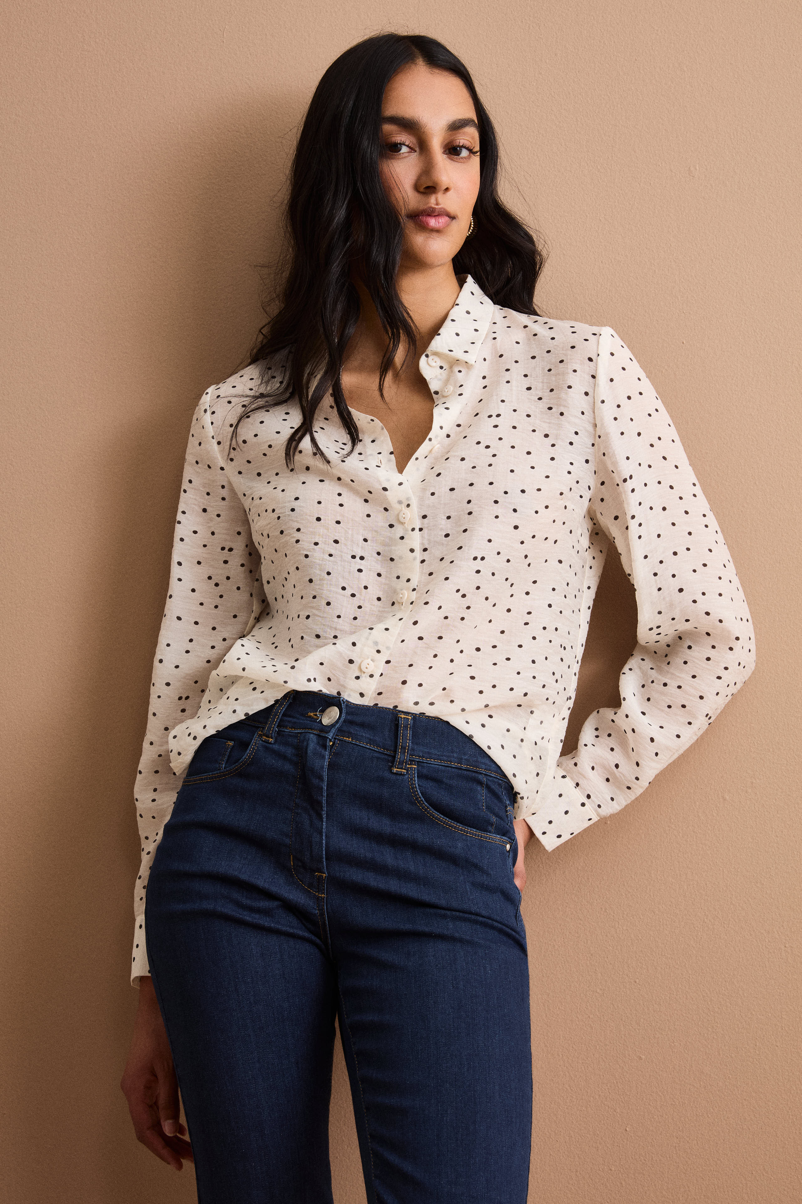 Boxy-Hemd mit Langarm - Schwarze Punkte