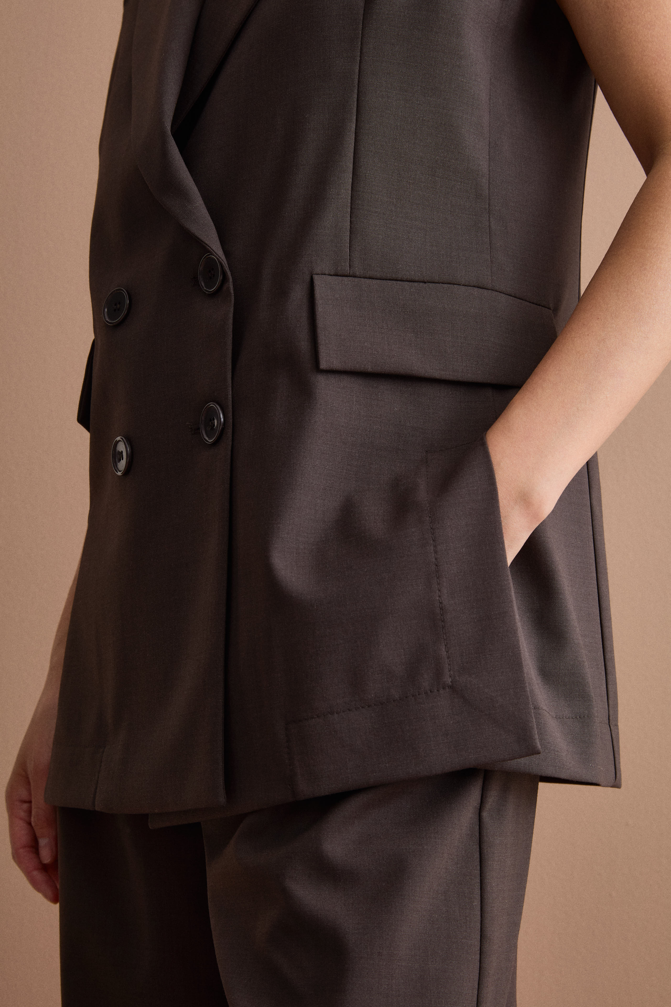 Gilet de Cérémonie Croisé en Laine Vierge - Marron foncé