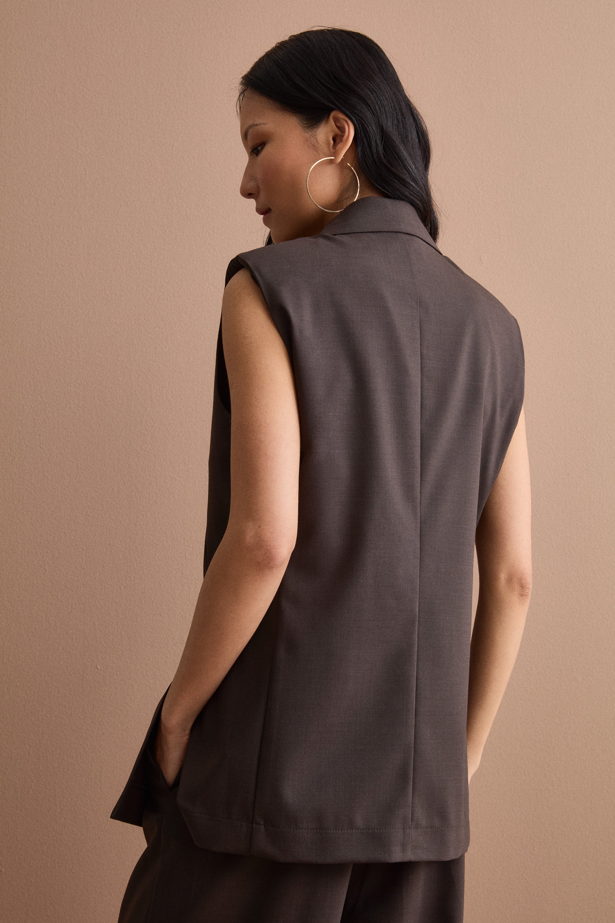 Gilet de Cérémonie Croisé en Laine Vierge - Marron foncé