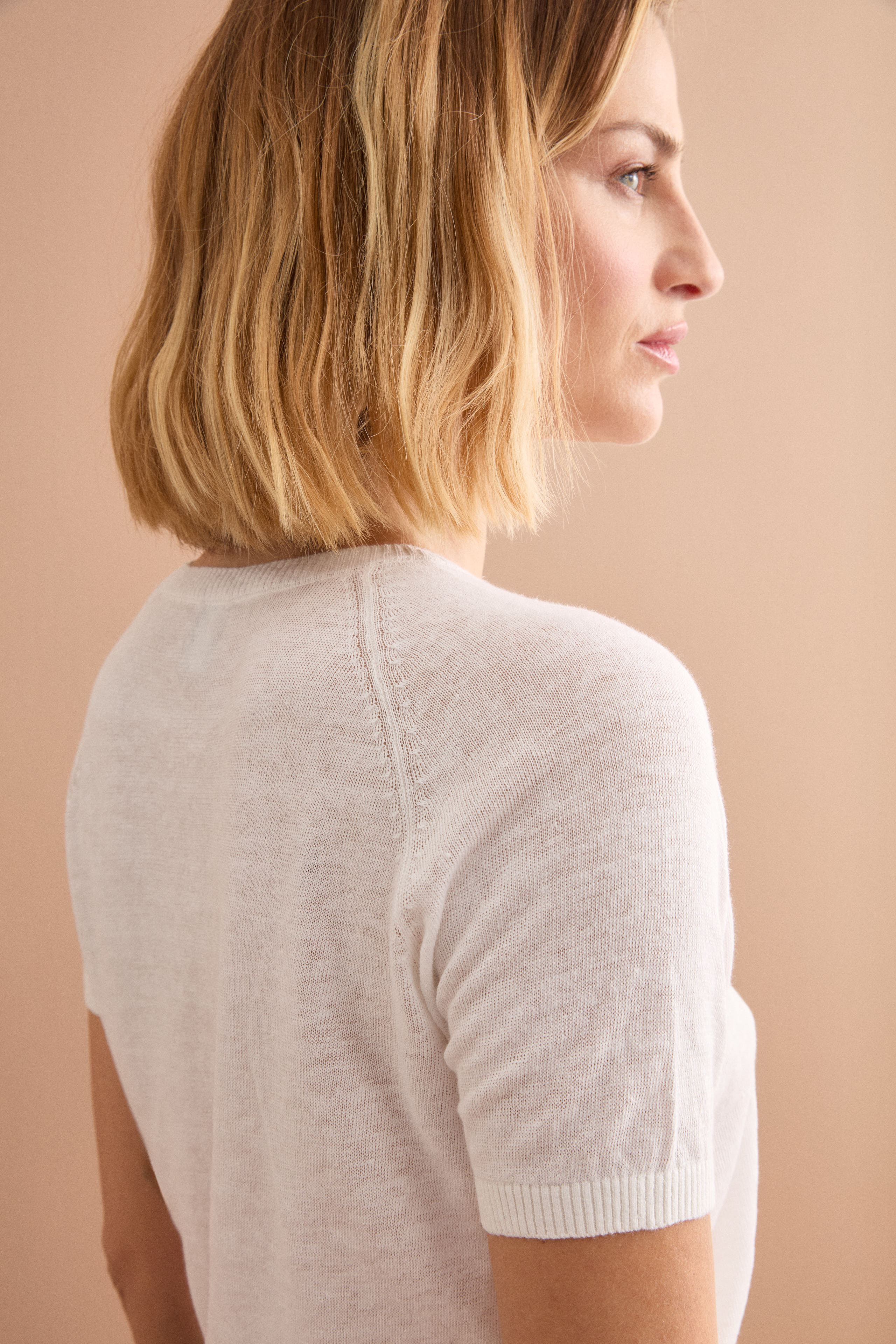 Cropped Boxy-Strickpullover aus Leinenmischung - WEISS