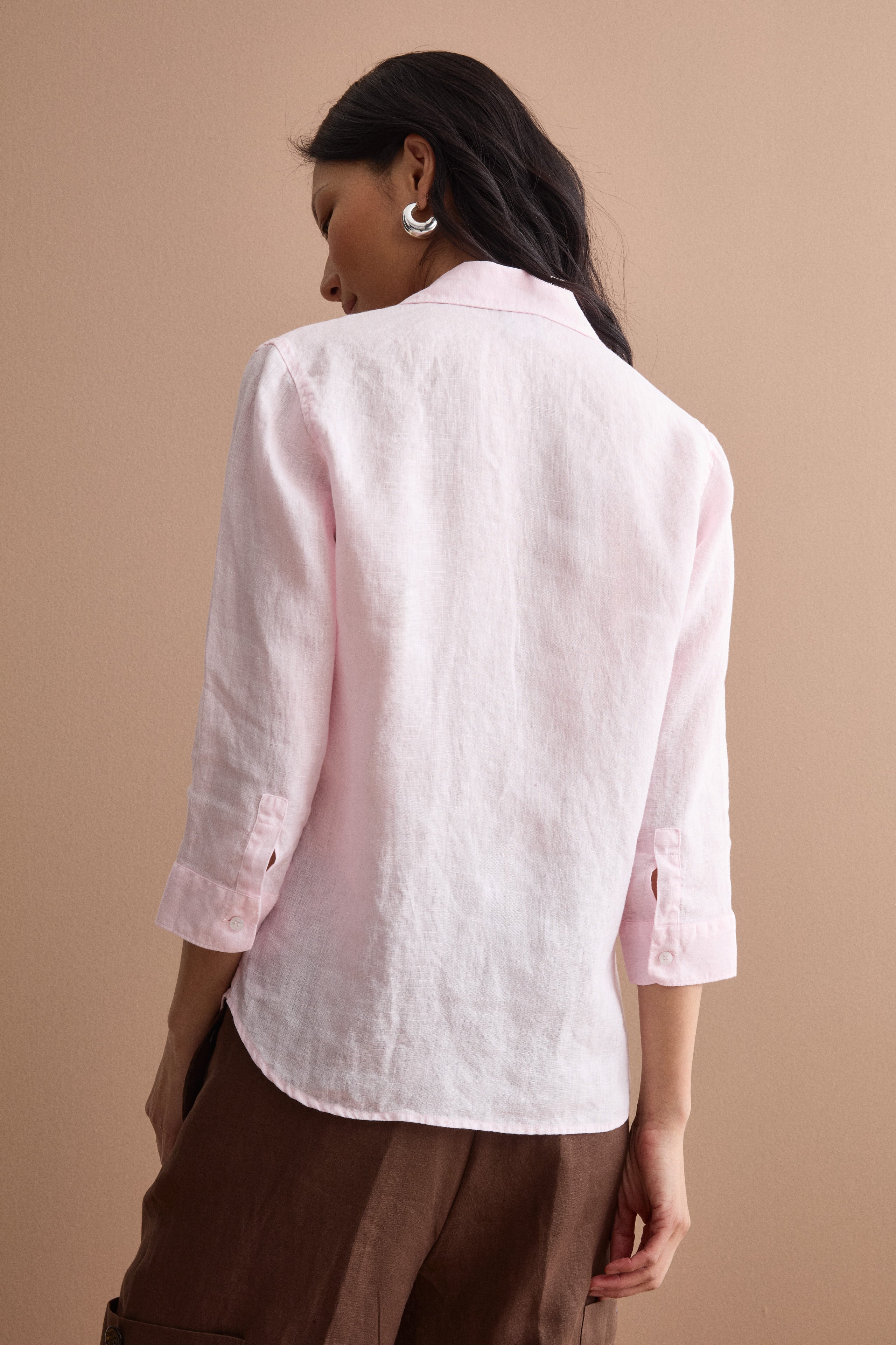 Camicia Over in Lino con Scollo Aperto - ROSA