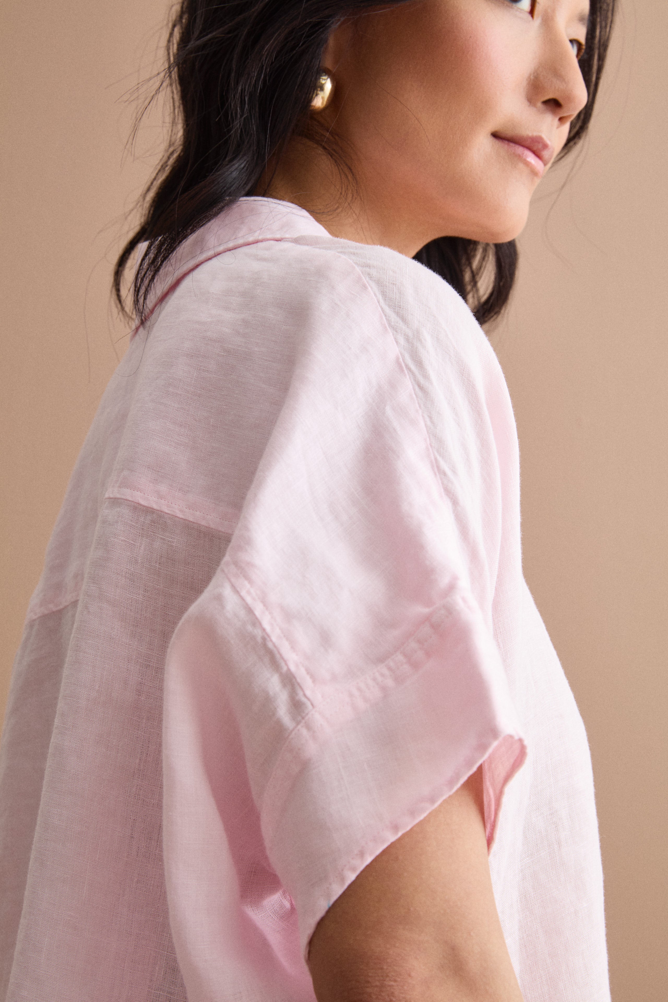 Polo oversize en lin avec poche poitrine - Rose