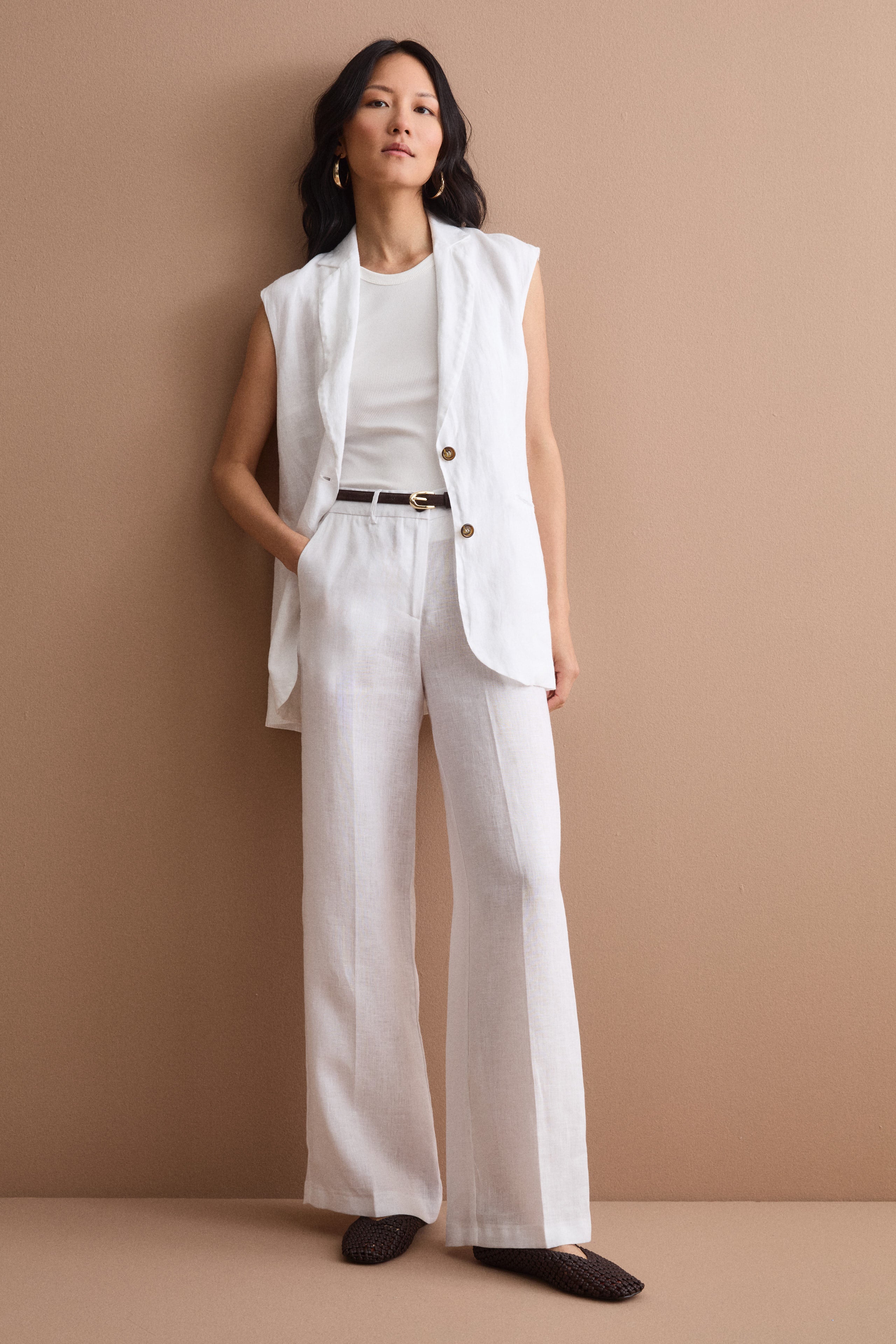 Pantalone Wide Leg in Lino - BIANCO