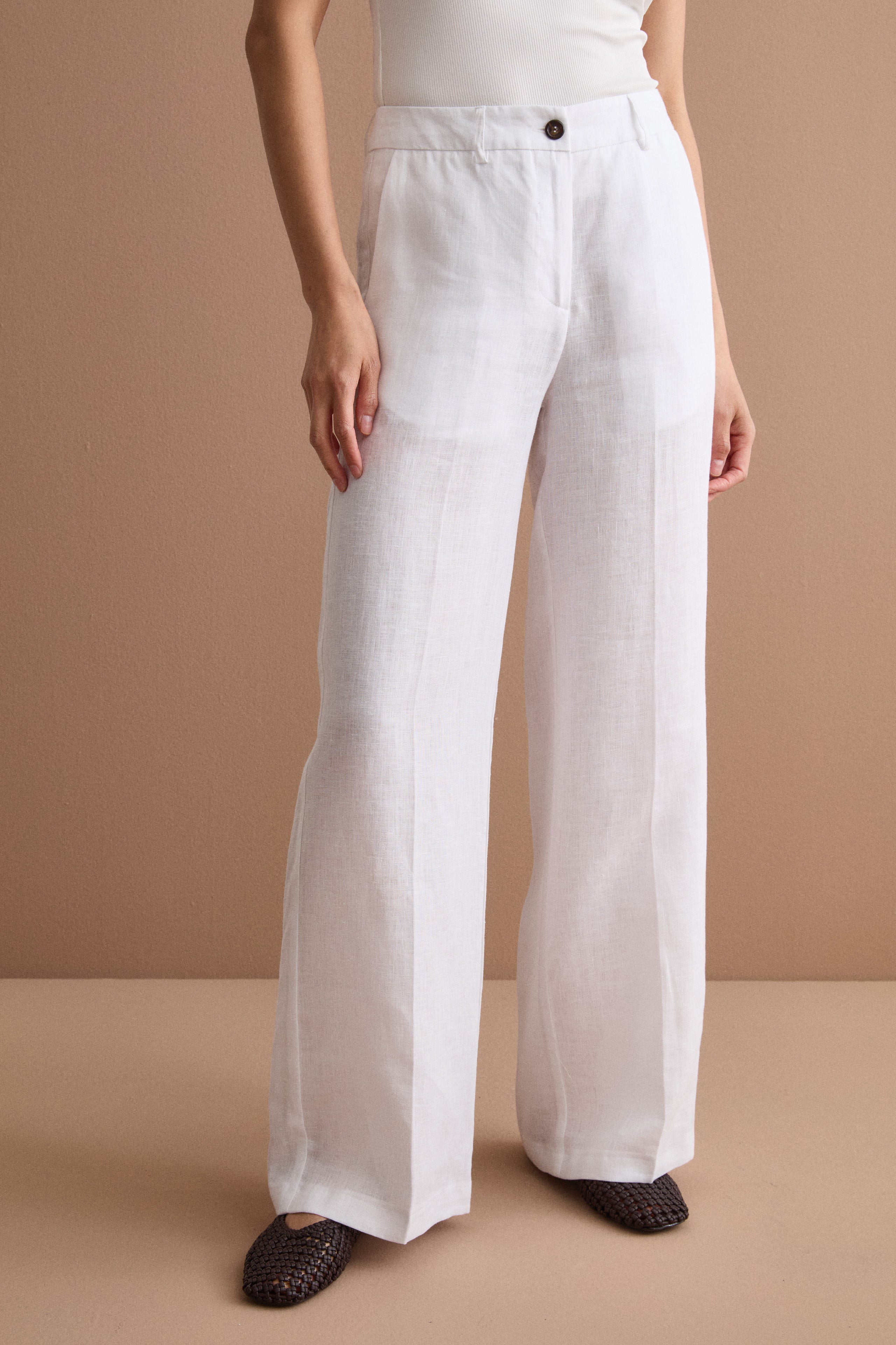 Wide-Leg Linen Trousers - WHITE