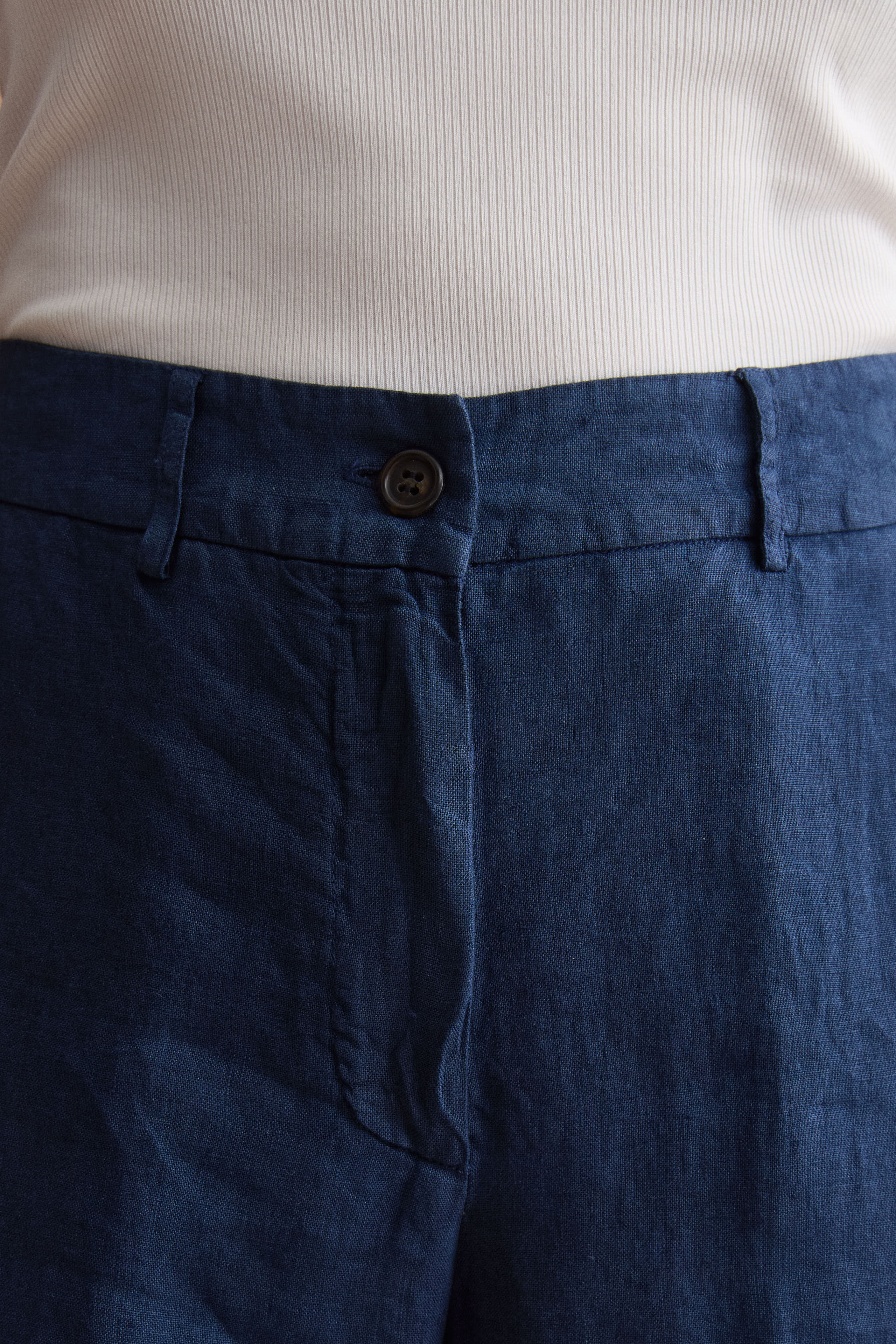 Wide-Leg Linen Trousers - Navy blue