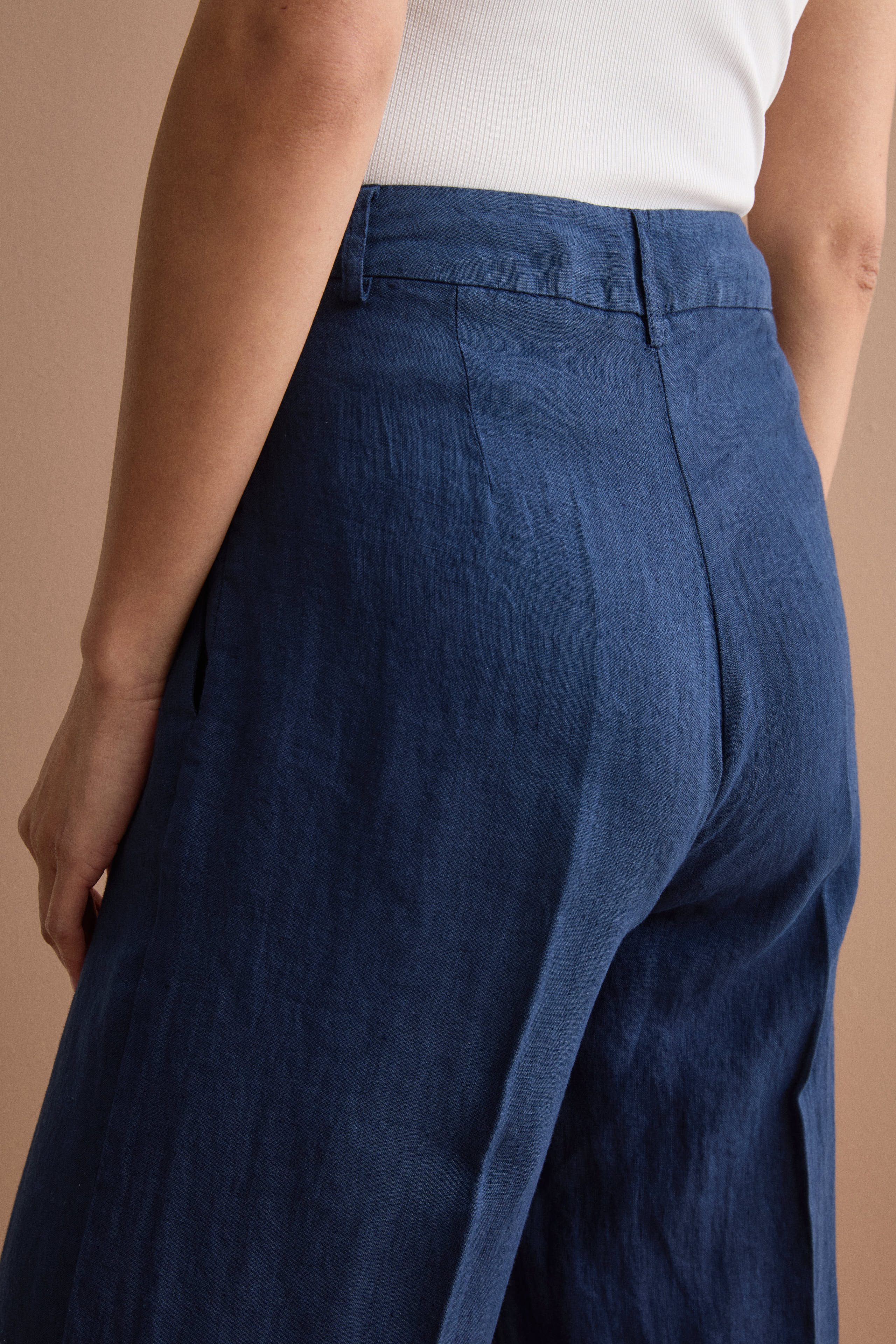Wide-Leg-Hose aus Leinen - Marineblau