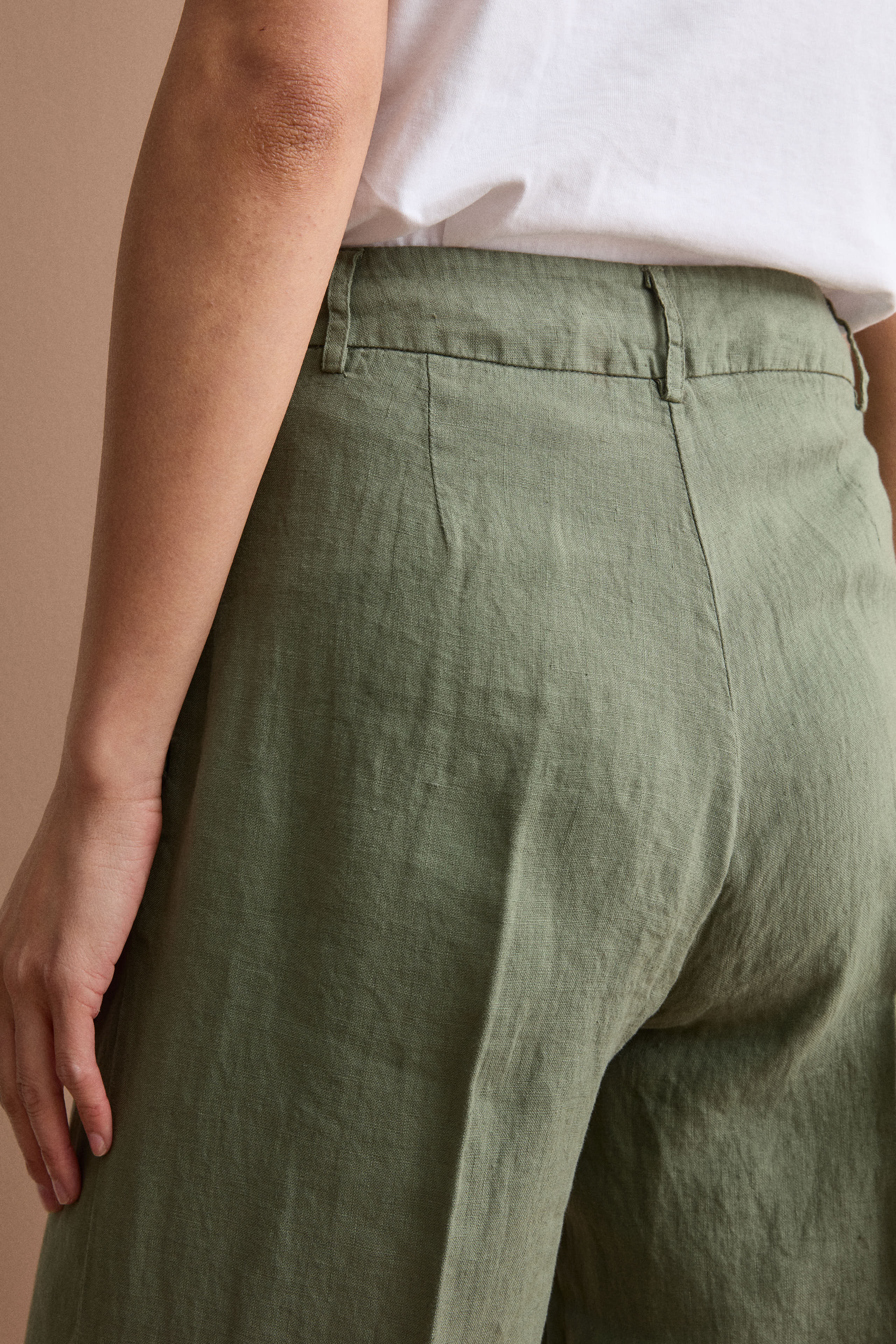 Wide-Leg-Hose aus Leinen - Militärgrün