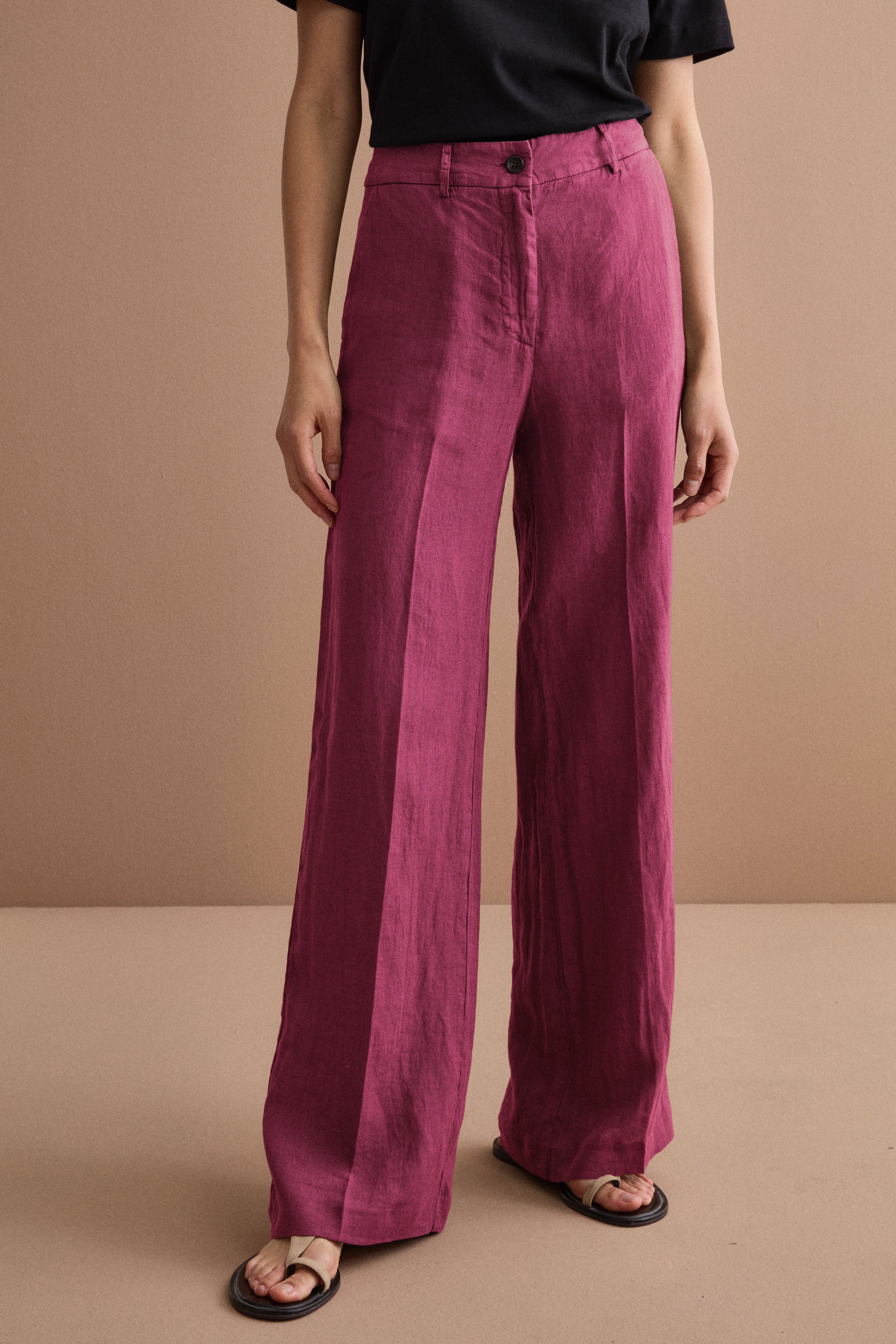 Pantalone Wide Leg in Lino - BORDEAUX