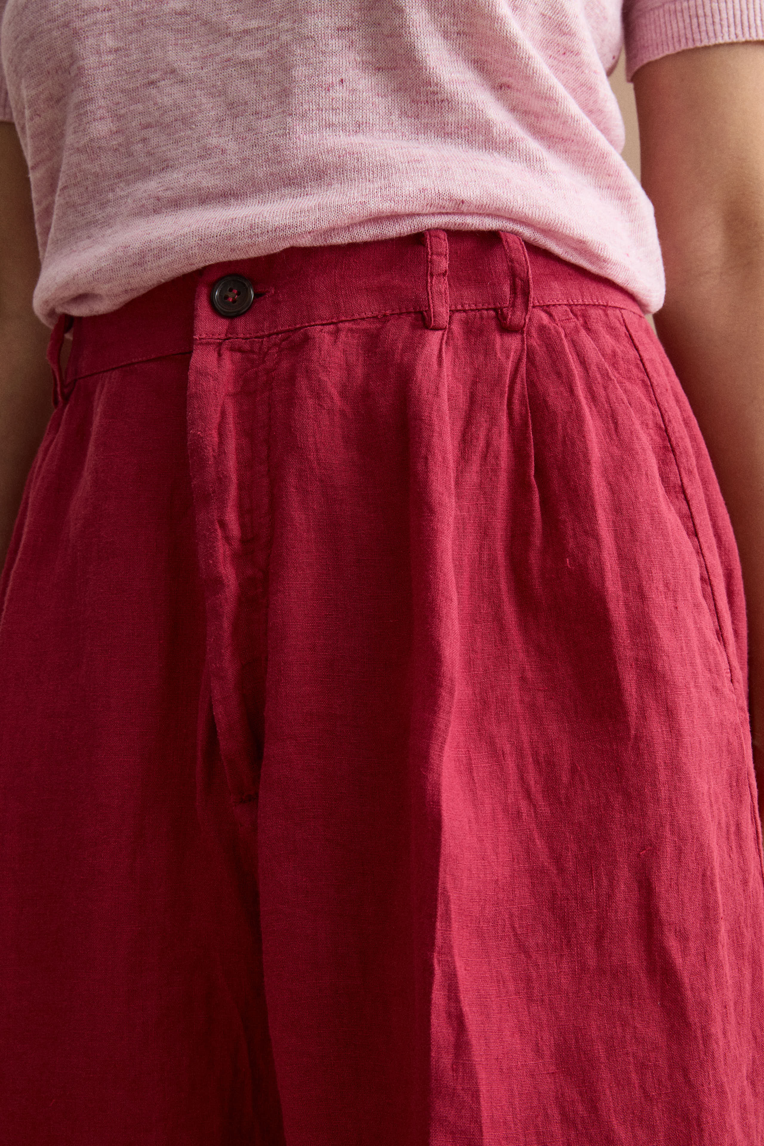Leinen-Jorts mit Bundfalten - Burgundisch