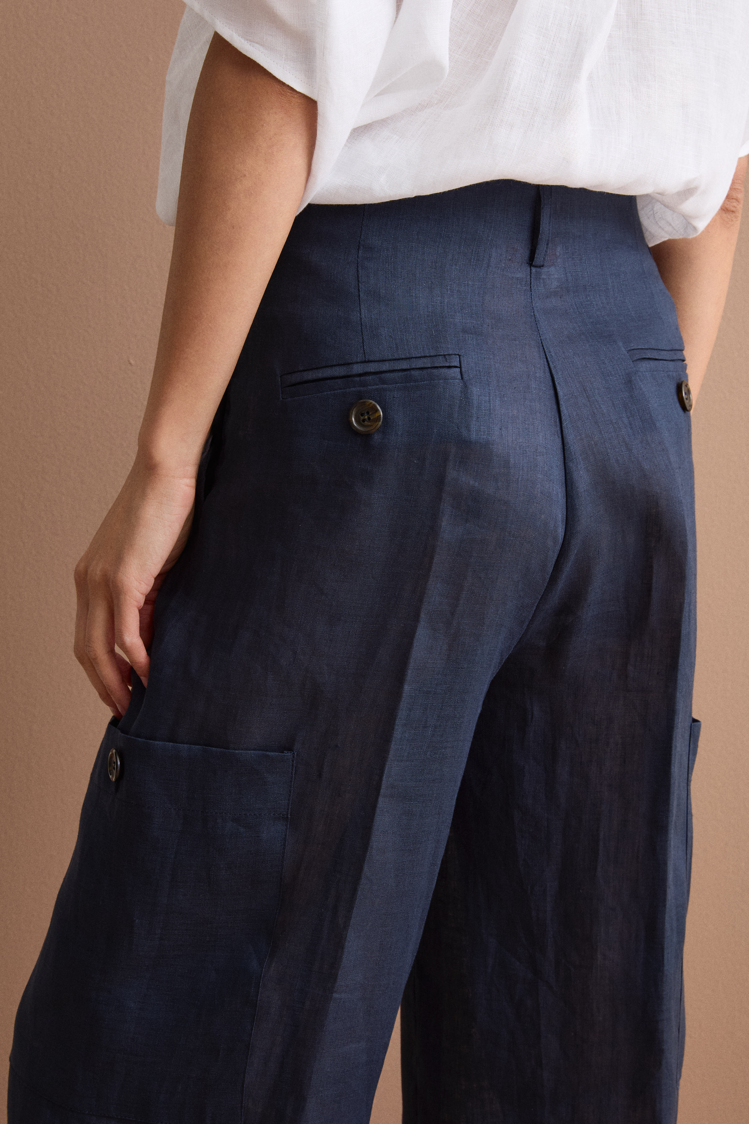 Pantalone Cargo in Lino con Pinces - NAVY