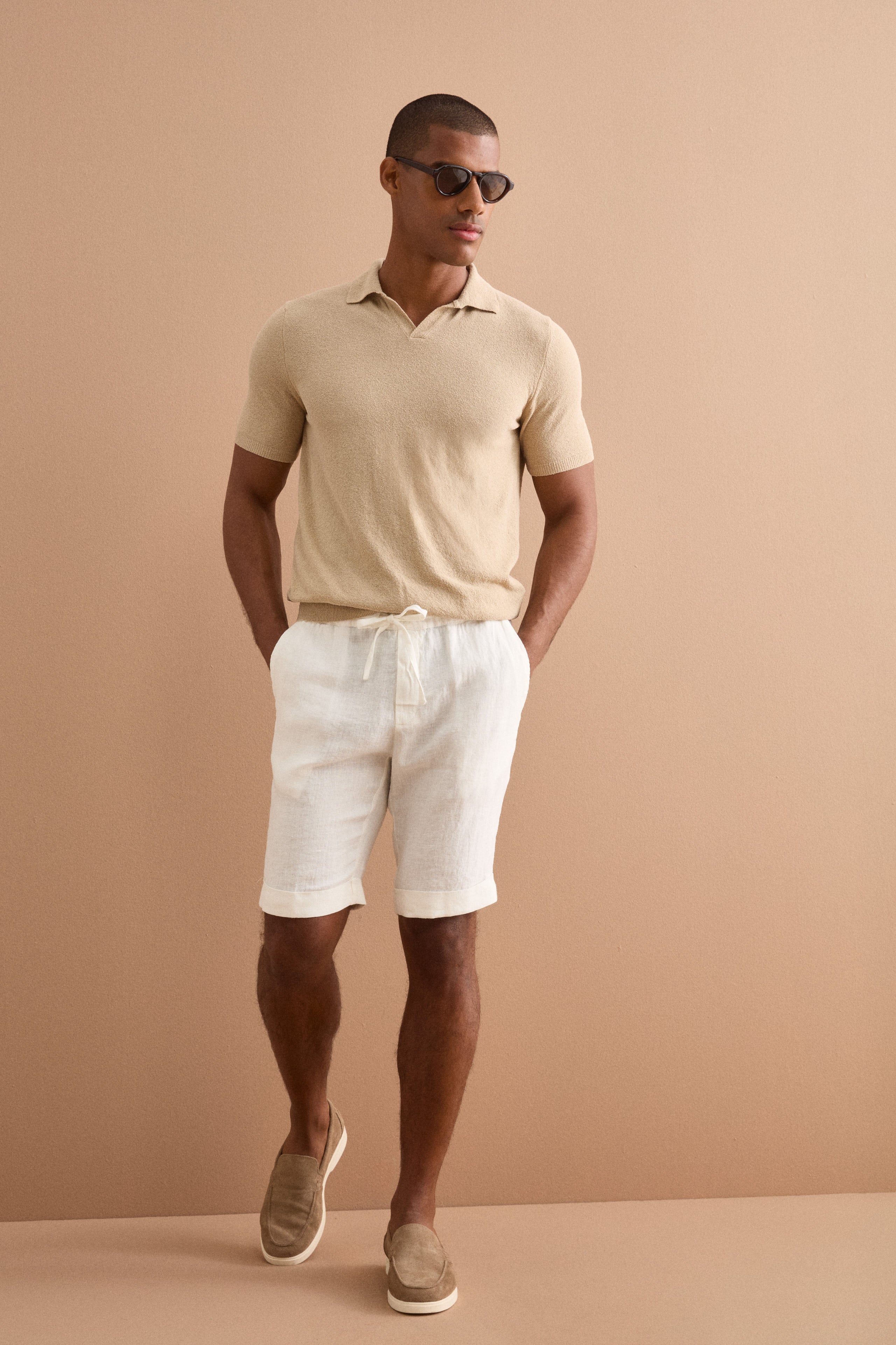 Bermuda en Lin avec Cordon de Serrage et Revers - CREAM