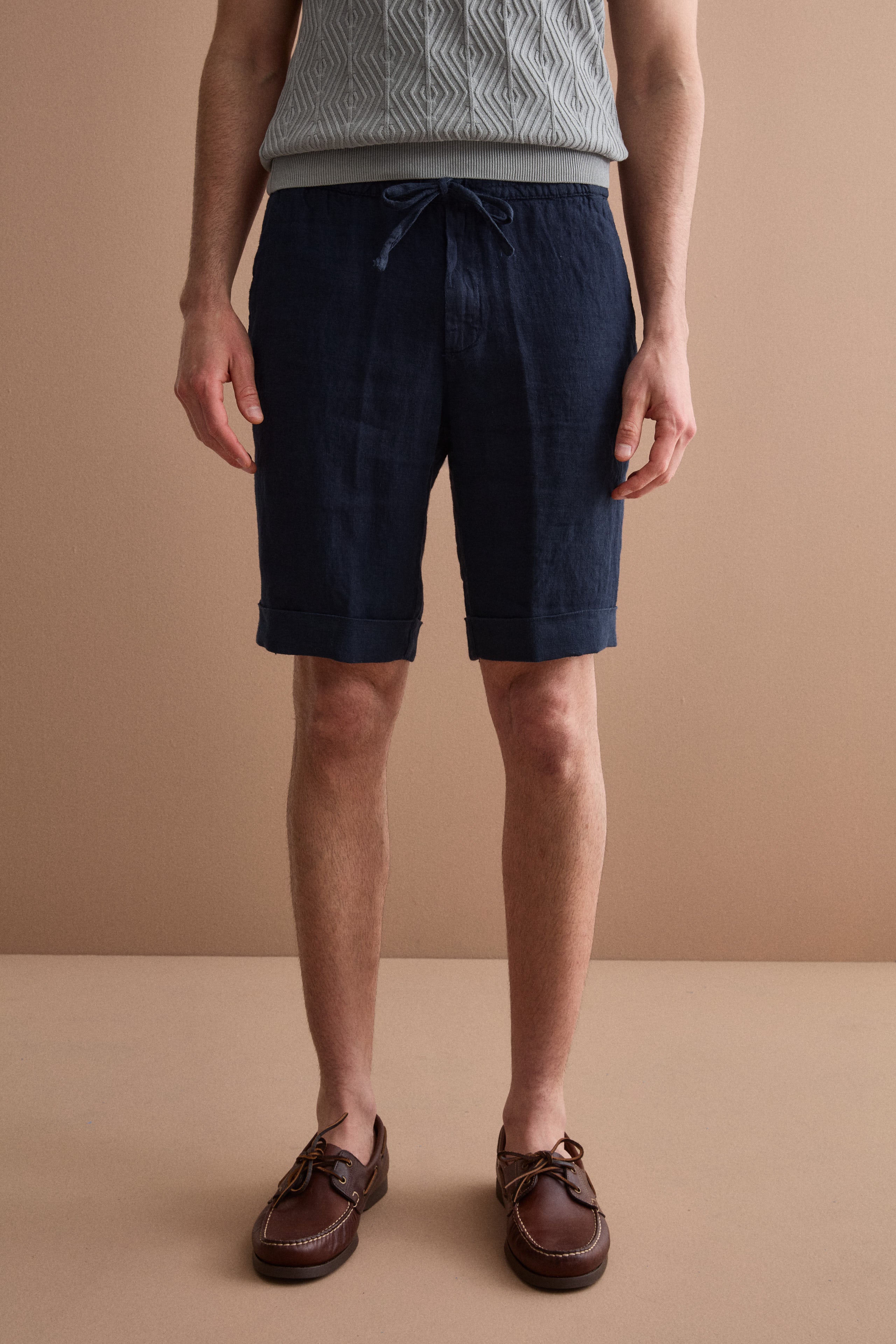 Bermuda in Lino con Coulisse e Risvolto - BLU