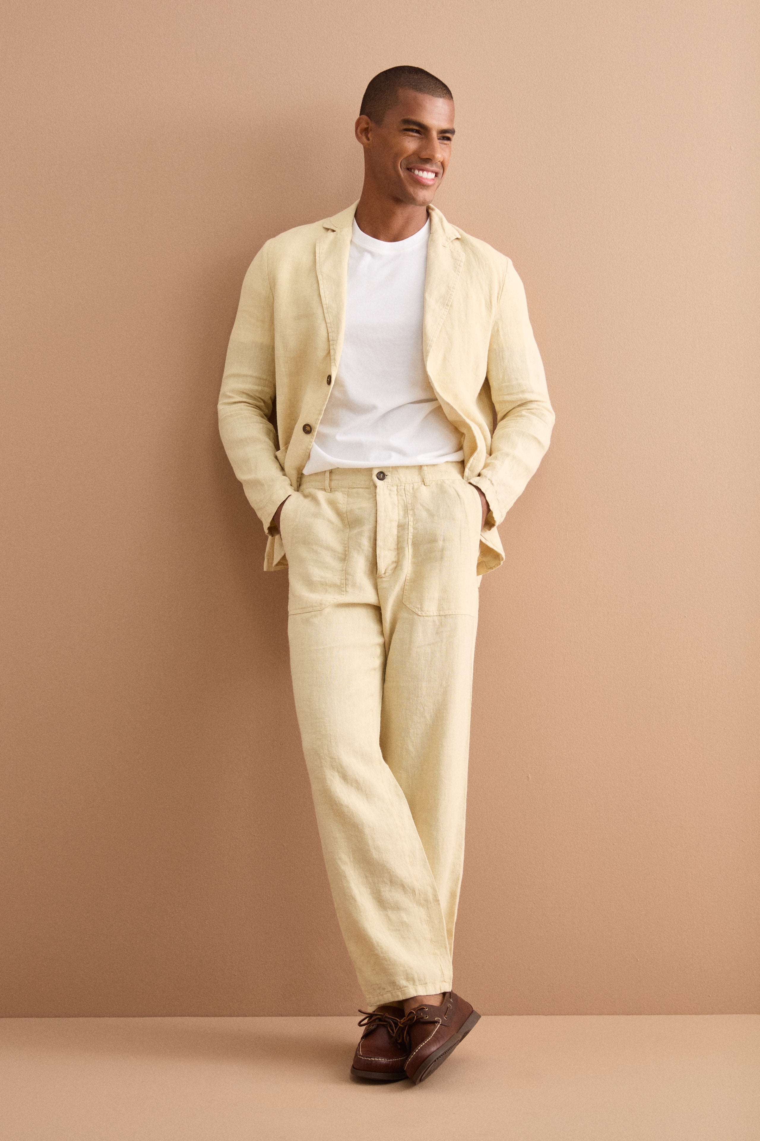 Ungefütterte Regular-Fit-Leinenjacke - Sandbraun