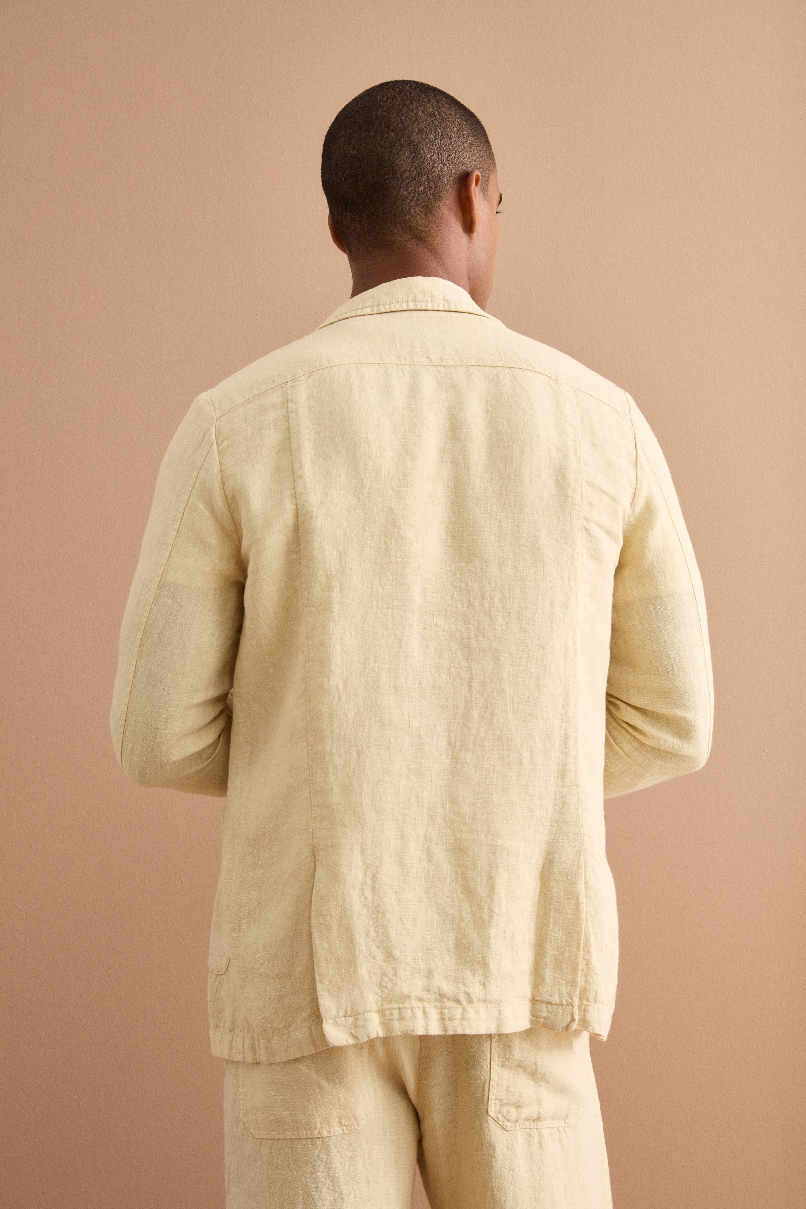 Unlined Regular Fit Linen Jacket - Sand brown