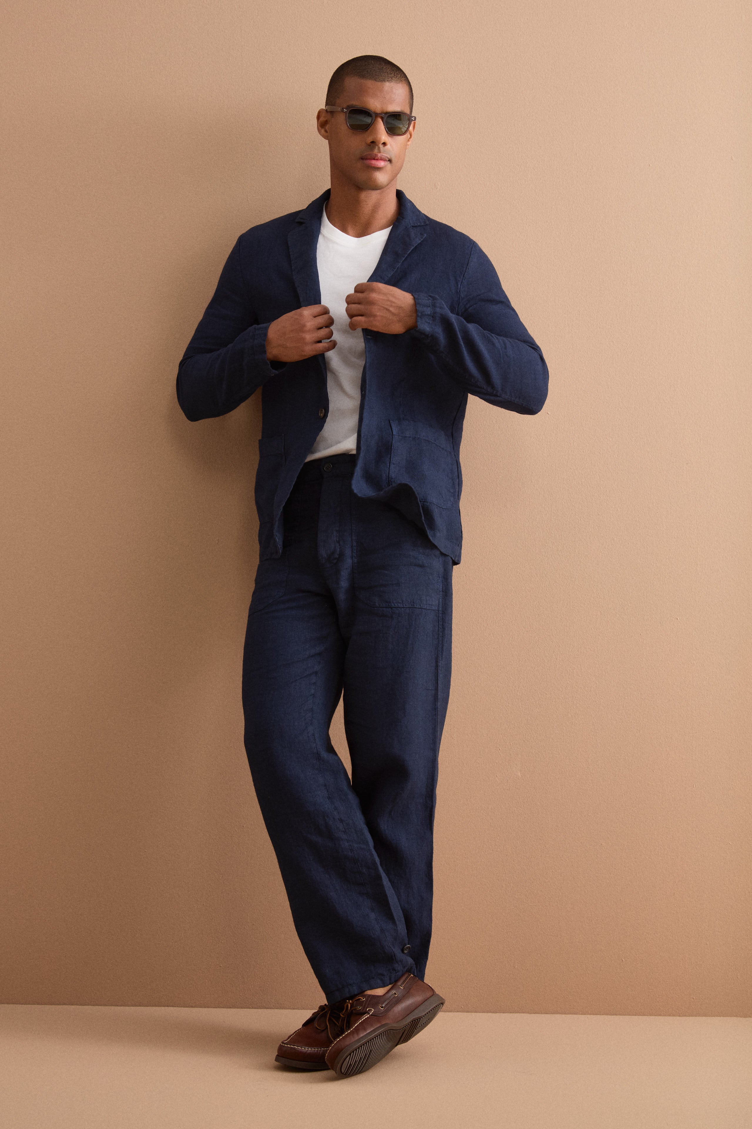 Ungefütterte Regular-Fit-Leinenjacke - BLAU