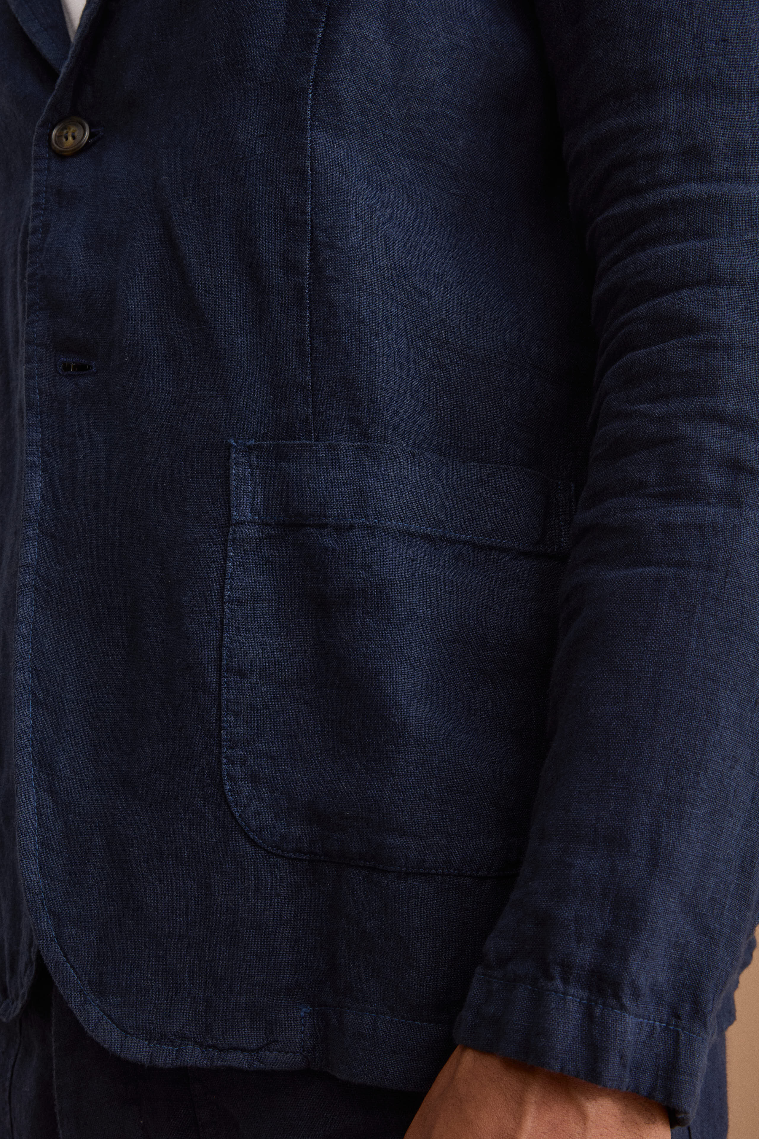 Ungefütterte Regular-Fit-Leinenjacke - BLAU