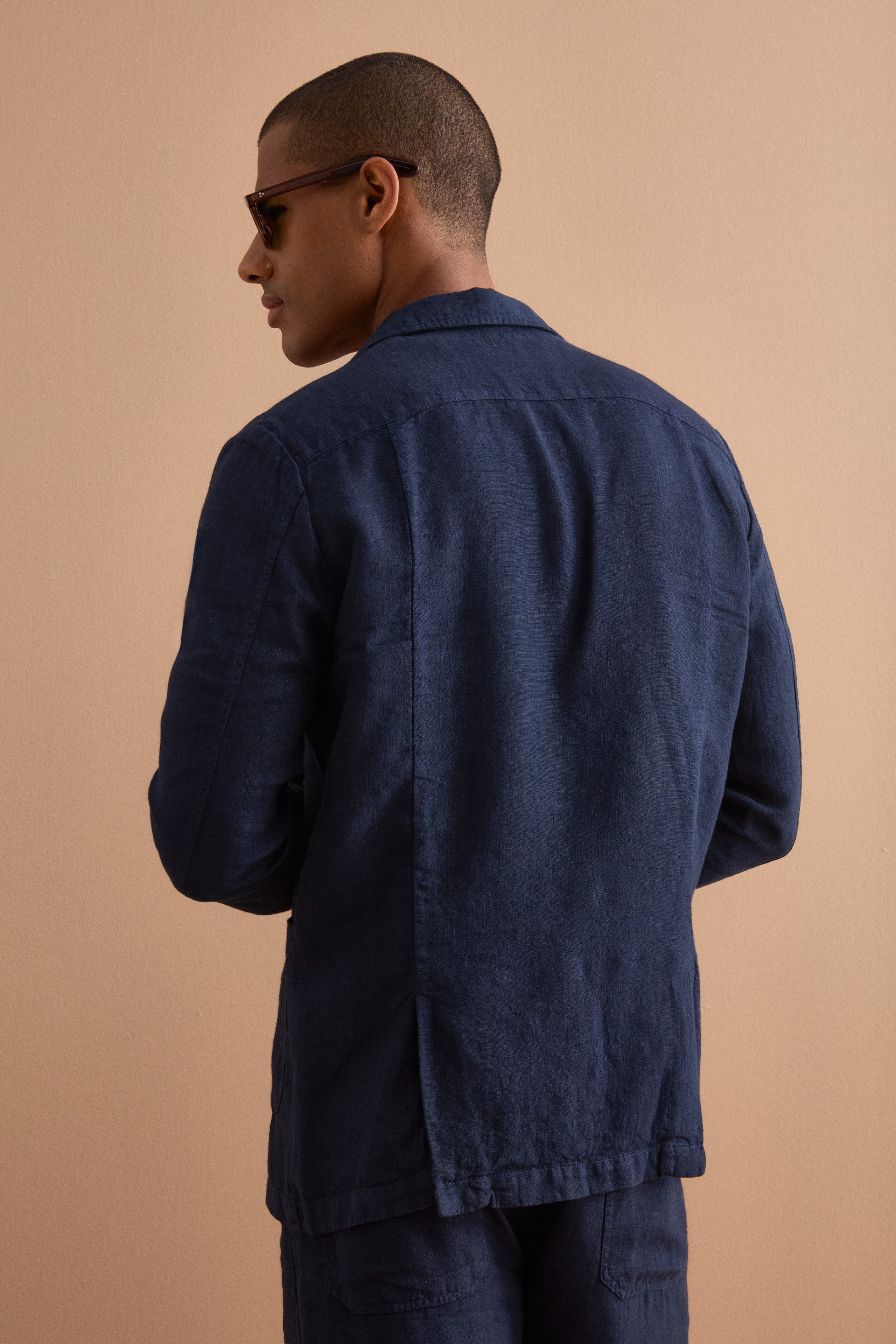 Ungefütterte Regular-Fit-Leinenjacke - BLAU