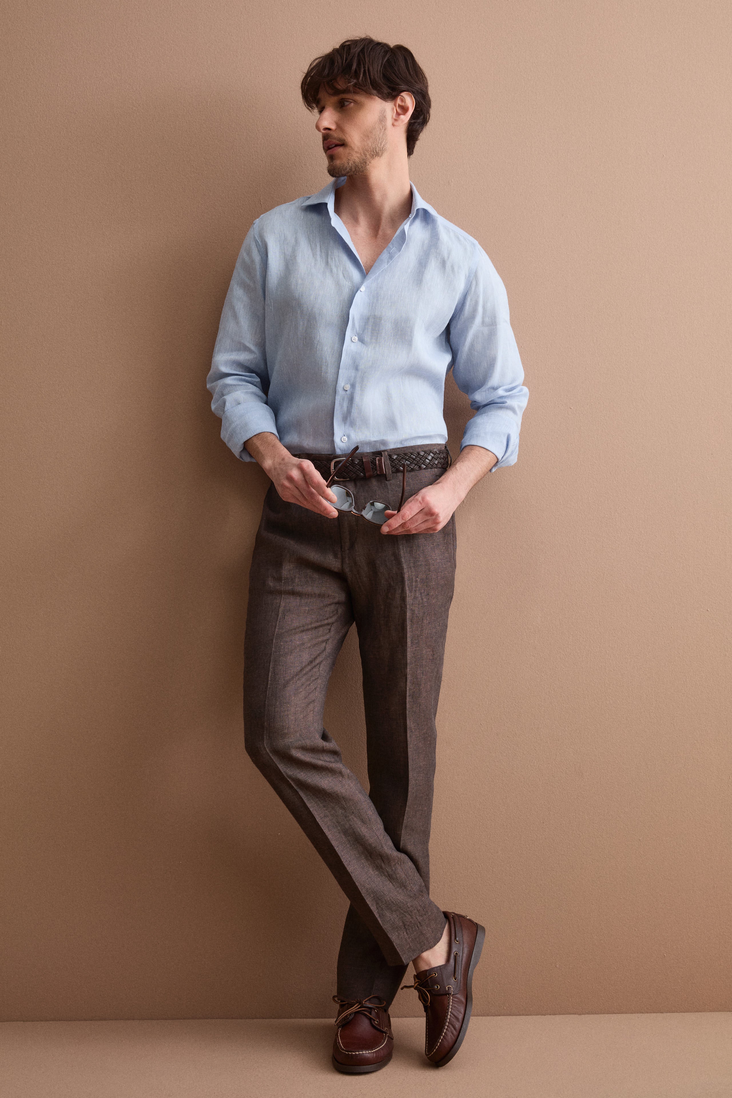 Men’s casual slim-fit linen shirt - Light blue