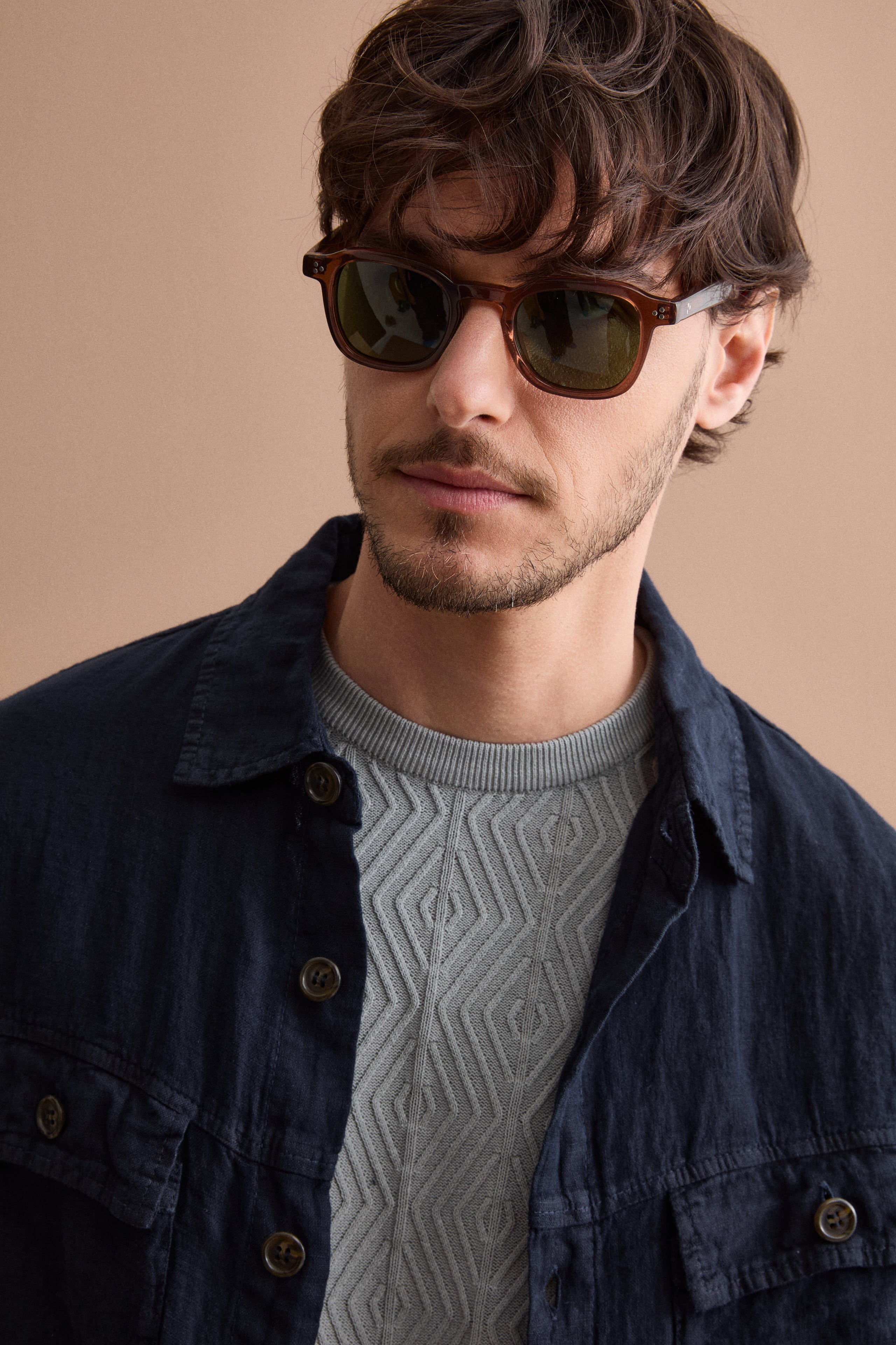 Linen Saharan Jacket with Pockets - BLUE