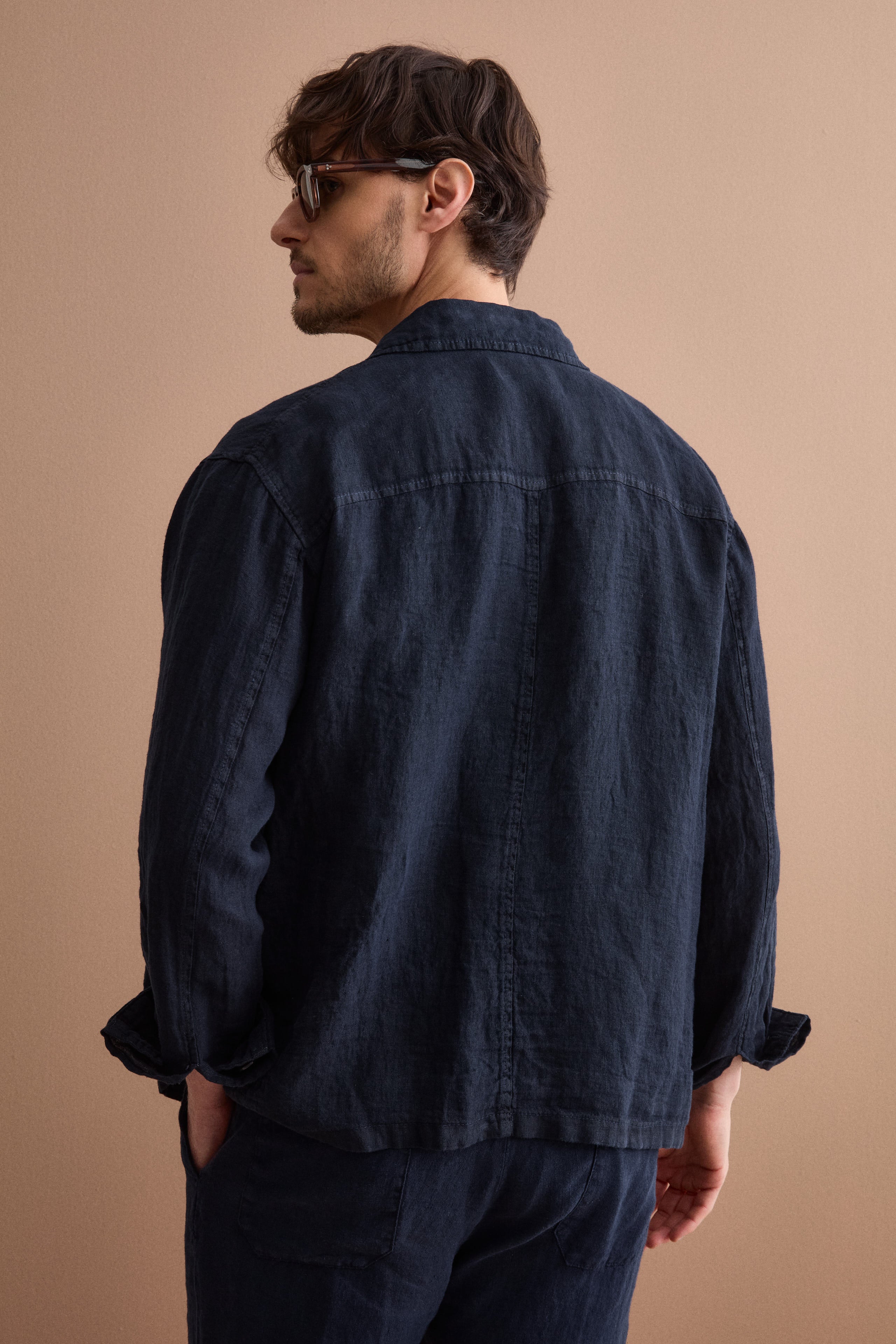 Linen Saharan Jacket with Pockets - BLUE