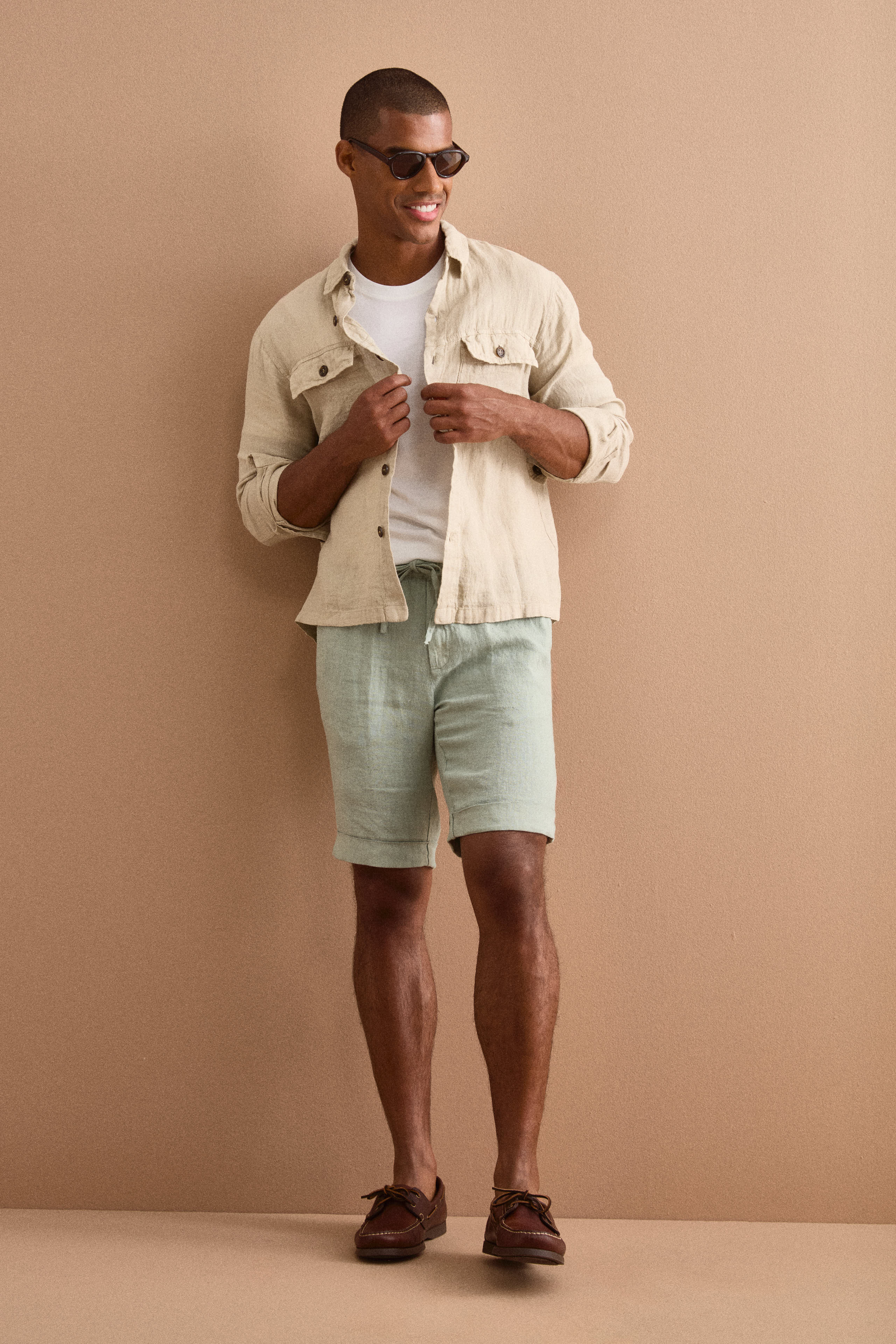 Linen Saharan Jacket with Pockets - BEIGE