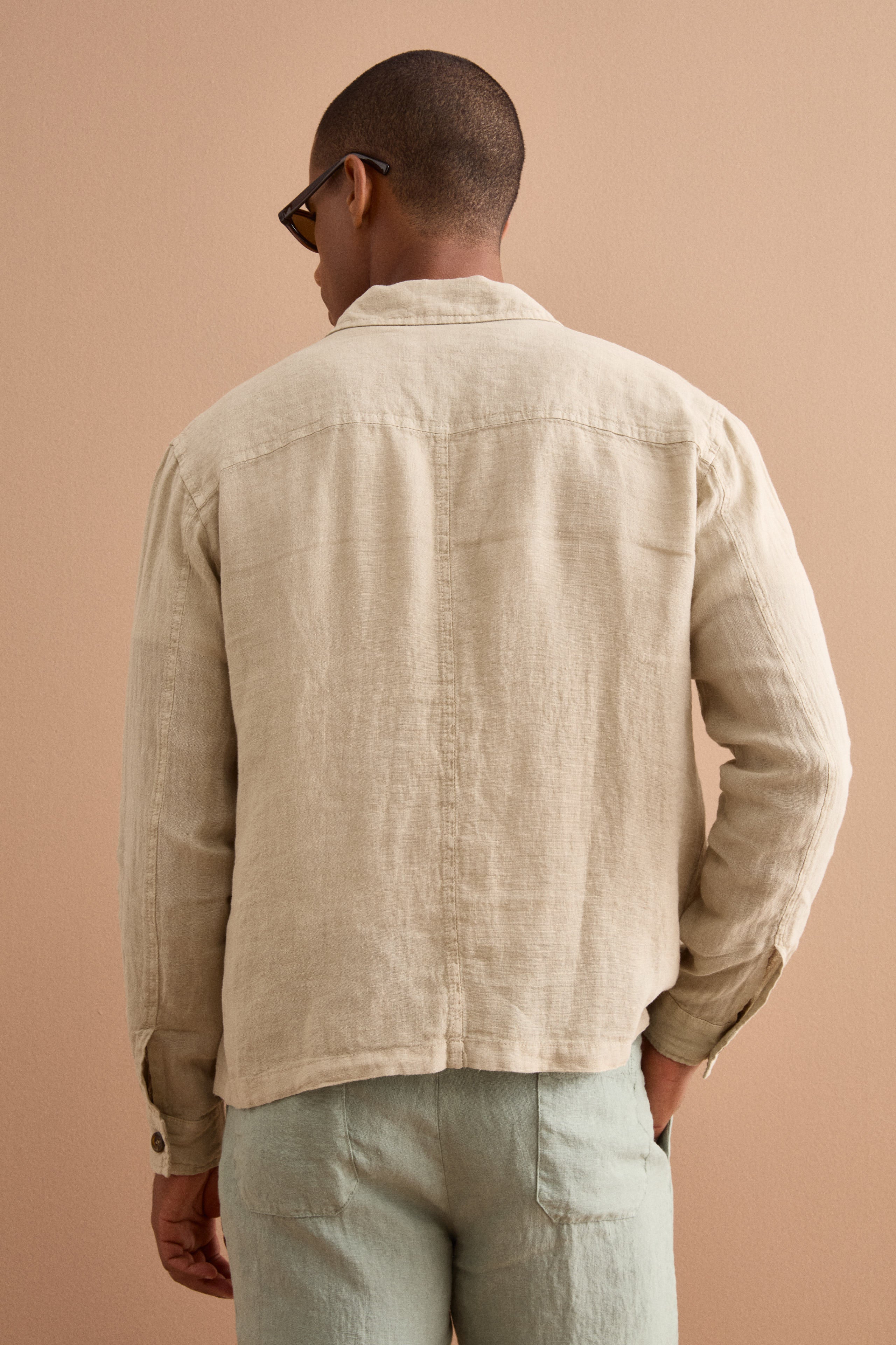 Leinen-Safarijacke mit Taschen - BEIGE