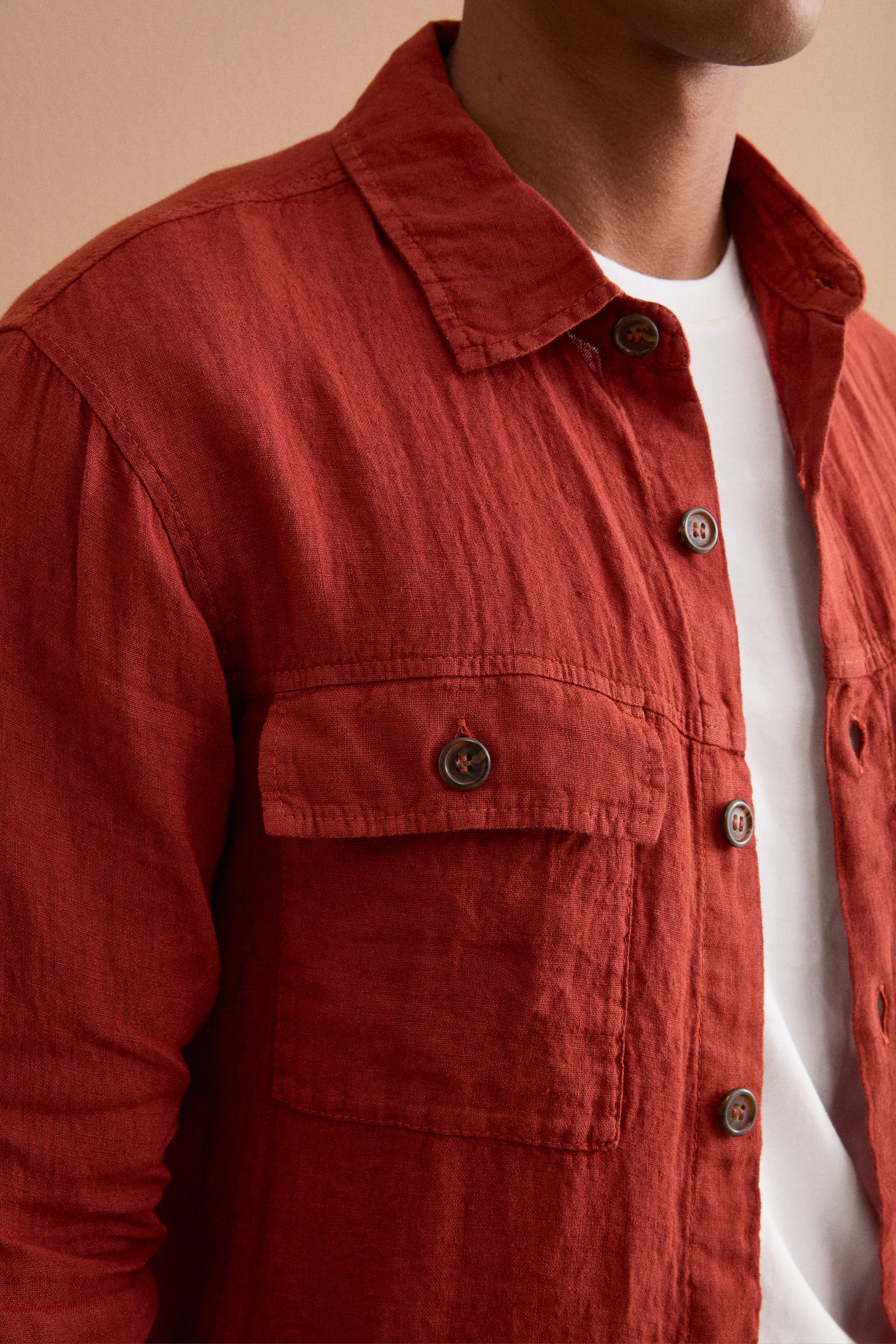 Leinen-Safarijacke mit Taschen - Ziegelrot