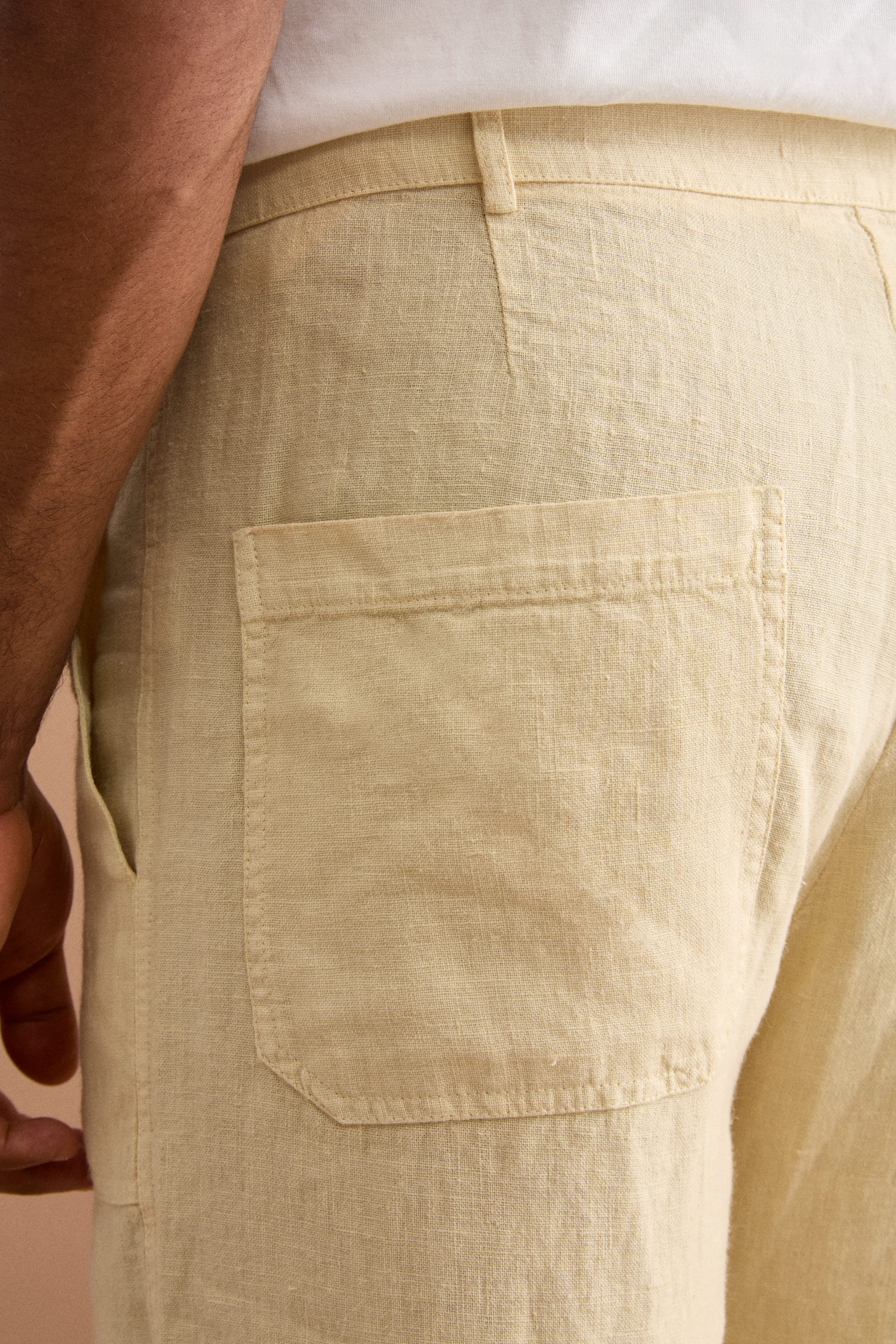 Straight-Linen-Hose mit Taschen und verstellbarem Beinabschluss - Sandbraun