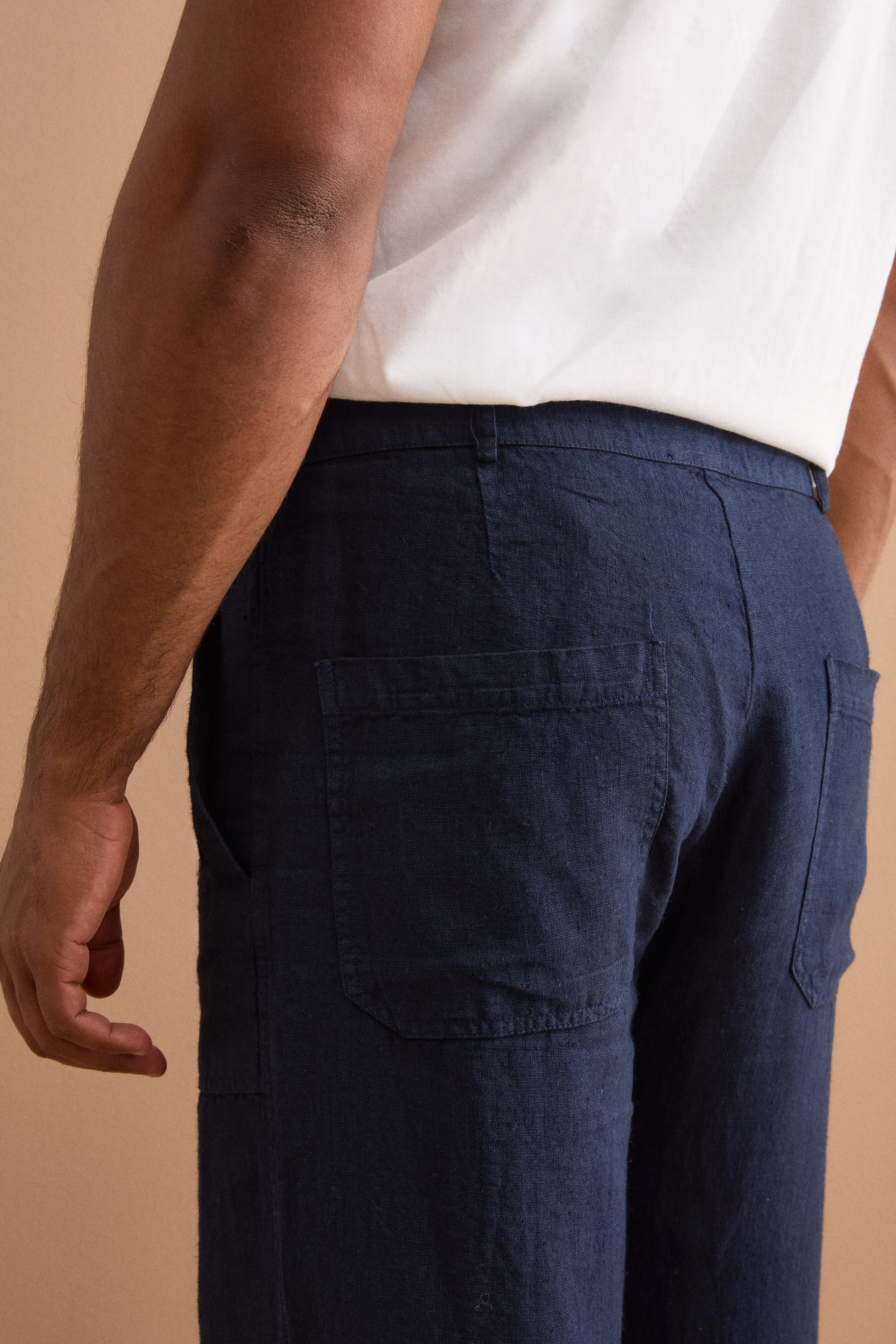 Straight-Linen-Hose mit Taschen und verstellbarem Beinabschluss - BLAU
